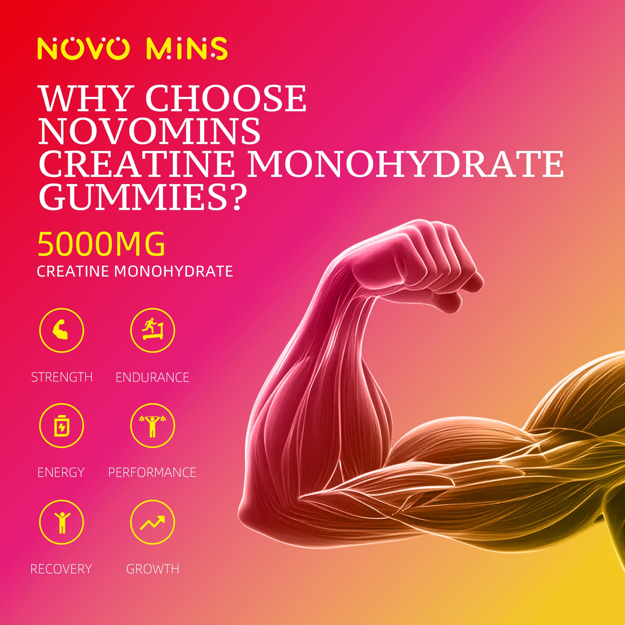NSF Certified Creatine Gummy - Creatine Monohydrate Gummies 5000mg for Men & Women, Chewables Creatine Monohydrate for Muscle Strength, Muscle Builder, Energy Boost, Pre-Workout Supplement(120 Count) novominsAu supplements
