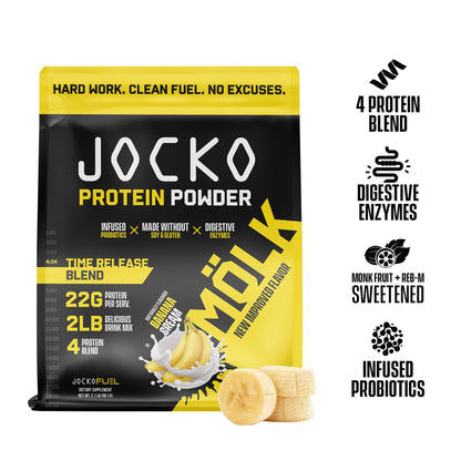 Jocko Mölk Whey Protein Powder (Banana Cream) - Keto, Probiotics, Grass Fed, Digestive Jocko FuelUS supplements