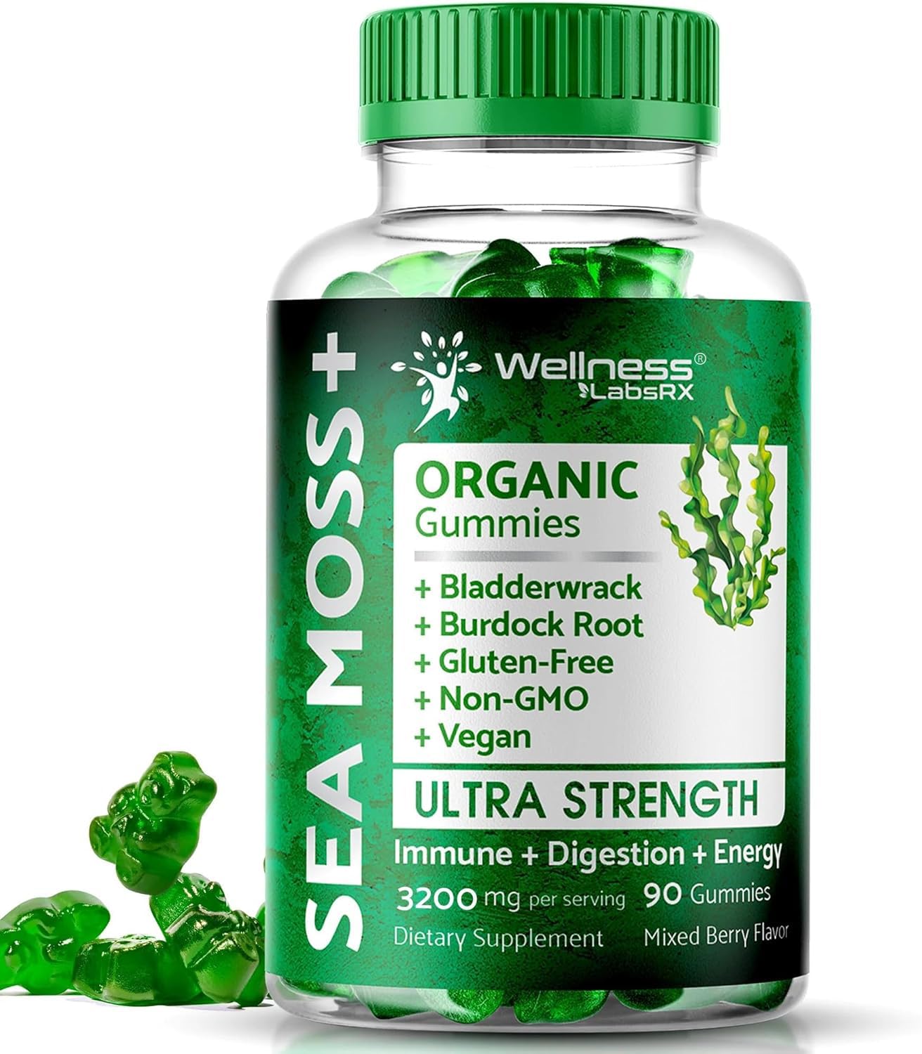 WELLNESS LABSRX Sea Moss Gummies, 3200mg Irish Sea Moss Mixed Berry Flavor with Maximum Potency Bladderwrack and Burdock Root - Supports Skin, Energy and Immunity - 90 Count WELLNESS LABSRXAu supplements