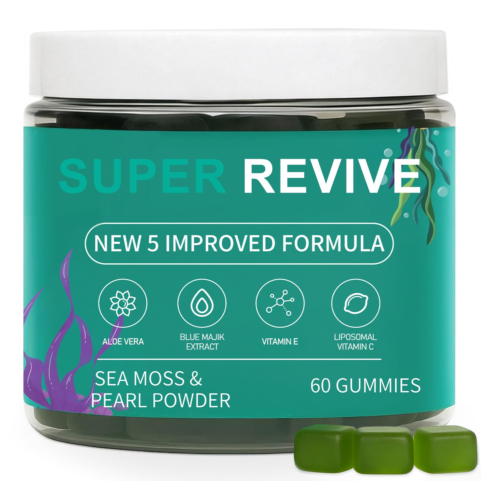 caicieter Super Revive Gummies for Hair Loss - Sea Moss Gummies with Vitamin C, E, Aloe Vera & Pearl Powder Glow, Promotes Thicker, Fuller & Stronger Hair - 60 Count caicieterAu supplements