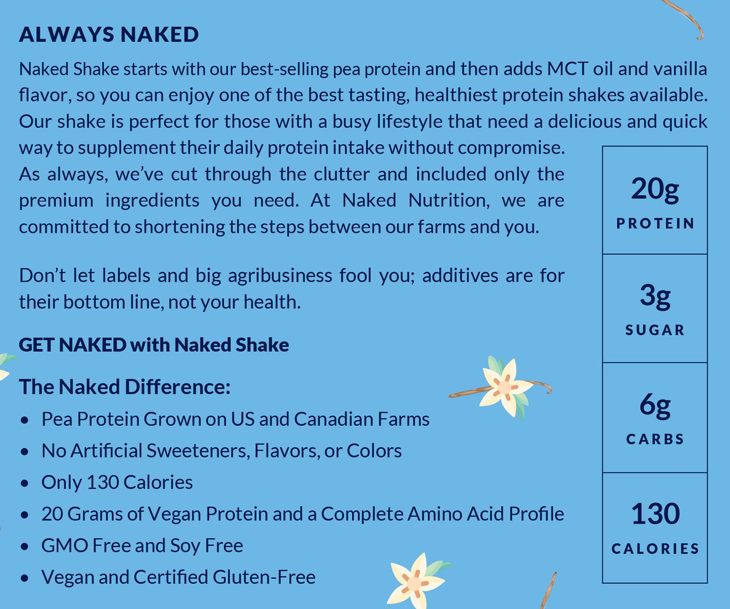 NAKED nutrition Naked Shake - Vanilla Protein Powder - Plant Based Protein Shake NAKEDUS supplements