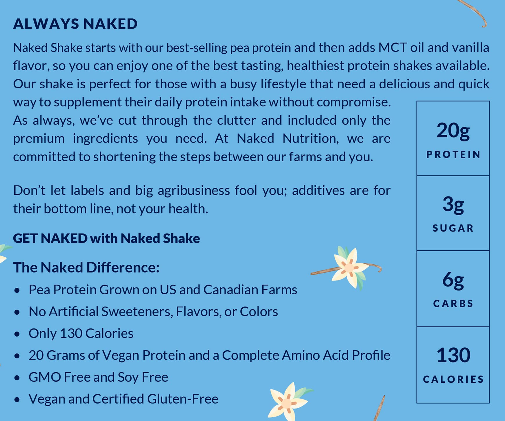 NAKED nutrition Naked Shake - Vanilla Protein Powder - Plant Based Protein Shake NAKEDUS supplements