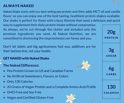 NAKED nutrition Naked Shake - Vanilla Protein Powder - Plant Based Protein Shake NAKEDUS supplements