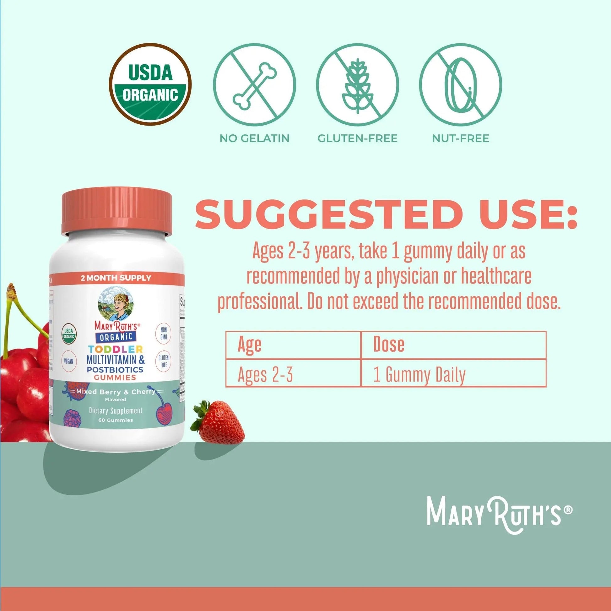 MaryRuth Organics Toddler Multivitamin Gummies + Postbiotics | USDA Organic | Vitamins for Kids Ages 2+ | Immune Support | Vitamin C | MaryRuth OrganicsAu supplements