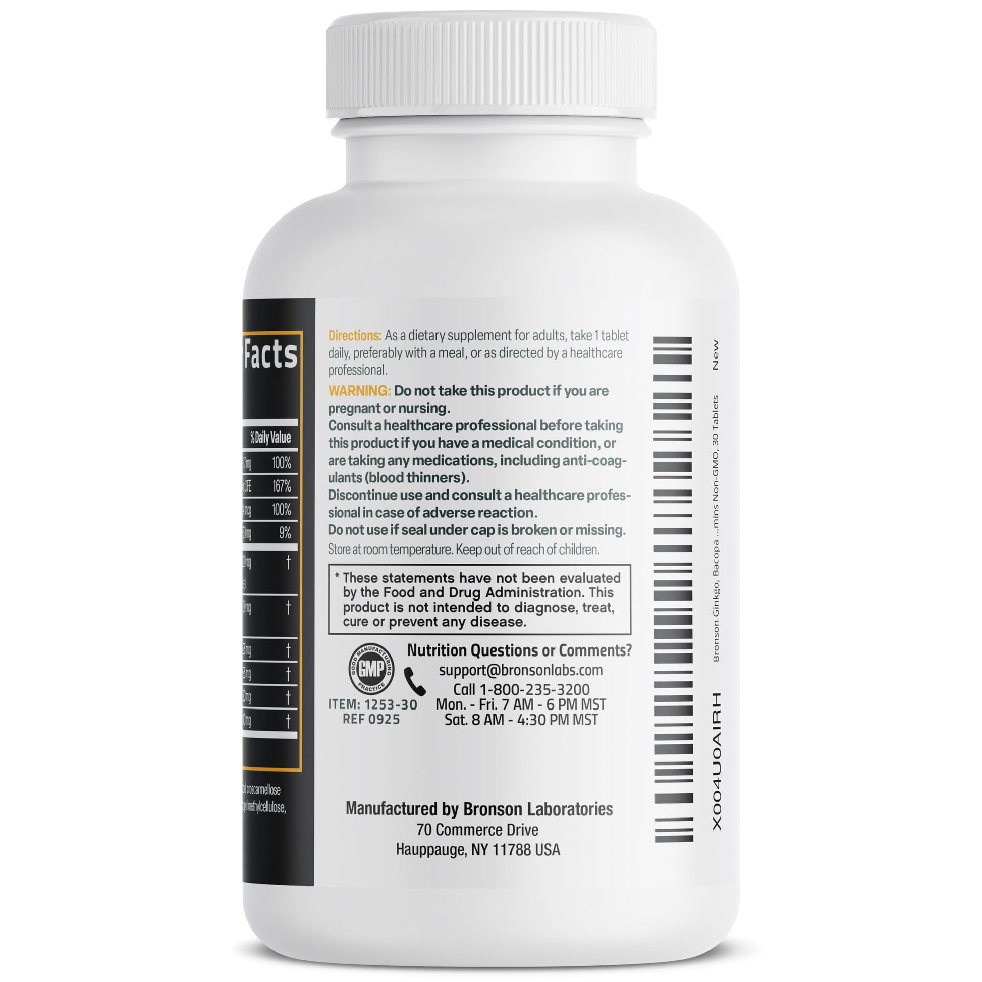 Bronson Ginkgo, Bacopa & Acetyl L-Carnitine Brain & Memory Support Complex with L-Tyrosine, Choline, CoQ10 & Phosphatidylserine Plus Key B Vitamins Non-GMO, 30 Tablets BronsonAu supplements