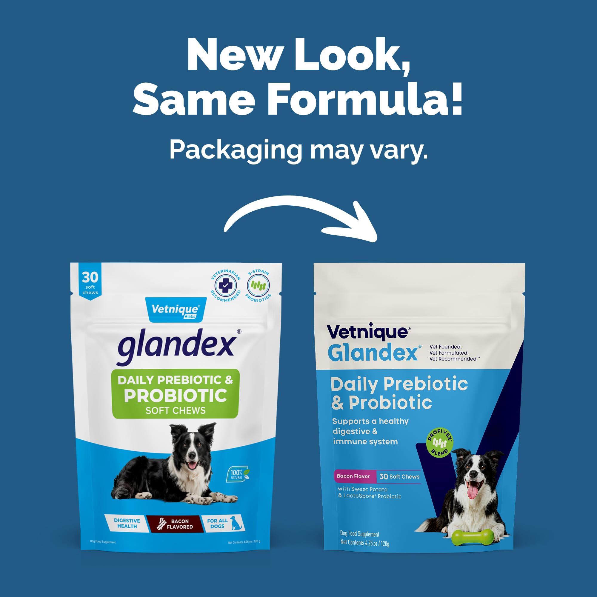 Vetnique Glandex Daily Probiotics for Dogs with Prebiotics to Support Gut Health with Fiber and Digestive Enzymes, Dog Probiotic Chews or Powders (30ct Chews, Bacon Chews) VetniqueAu supplements