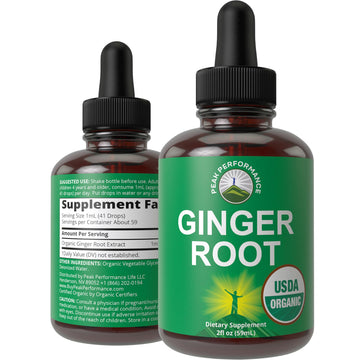 USDA Organic Ginger Root Extract Liquid Drops. Zero Sugar, Non Bitter Vegan Ginger Oil Supplement for Immune, Digestive + Gut Support. High Bioavailability, Gluten Free for Women and Men. Take Orally Peak PerformanceAu supplements