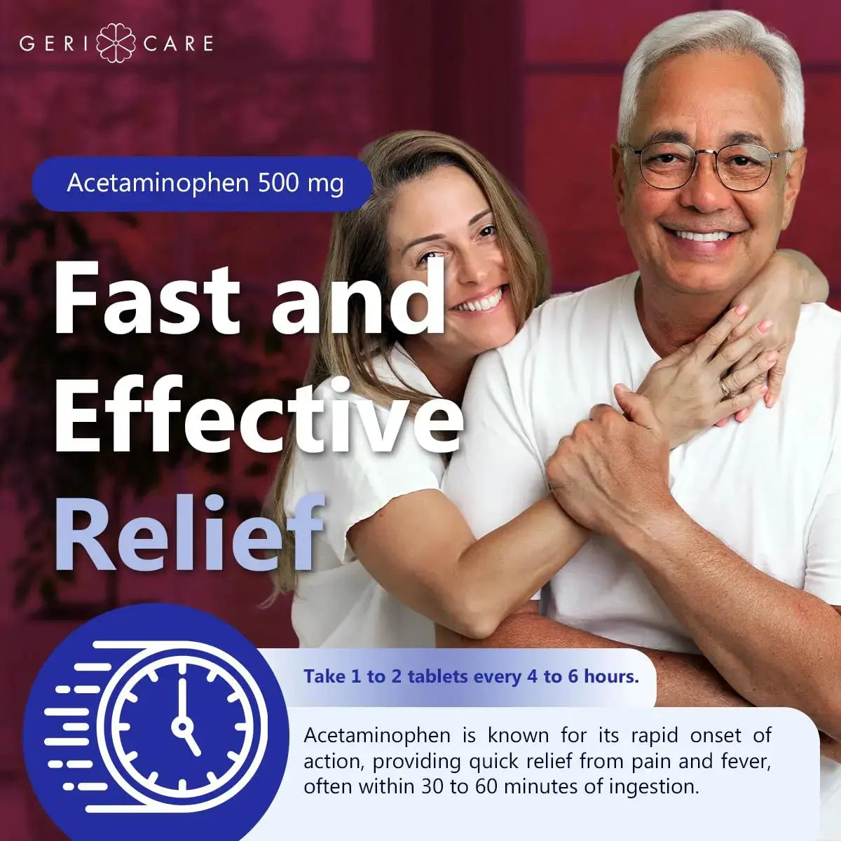 GeriCare Extra Strength Acetaminophen Pain Relief Fever Reducer Tablets, Strength 500mg Tablet | Joint, Muscle, Arthritis, Back Pain, Body Pain Relief, 100 Count (Pack of 2) GeriCareAu supplements