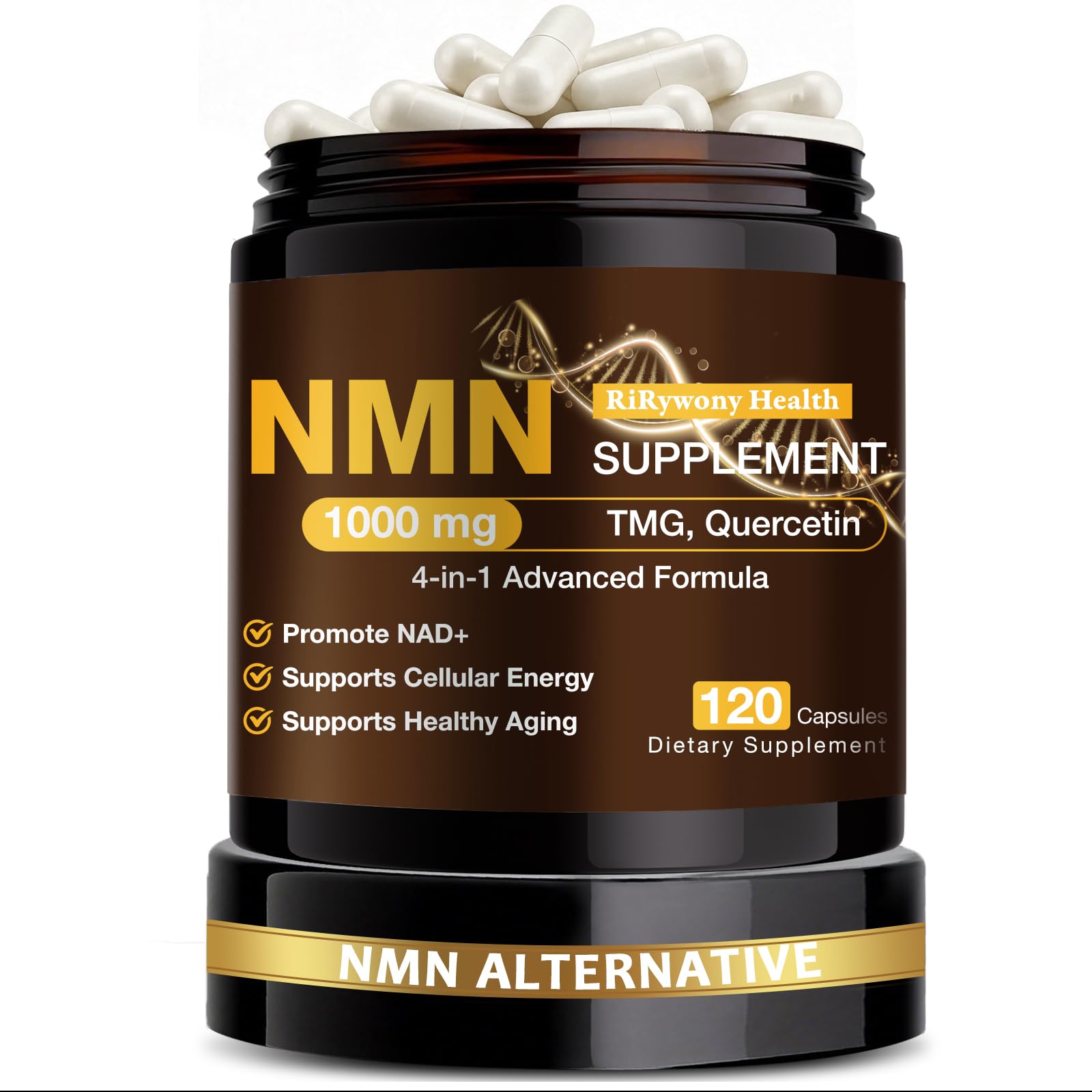 NMN Supplement 1000mg - NMN Supplement 1000mg Pure Organic, NMNH Alternative, Resveratrol Supplement, NAD+ Supplement, TMG & Quercetin for Cellular Support 120 Capsules RiRywony HealthAu supplements