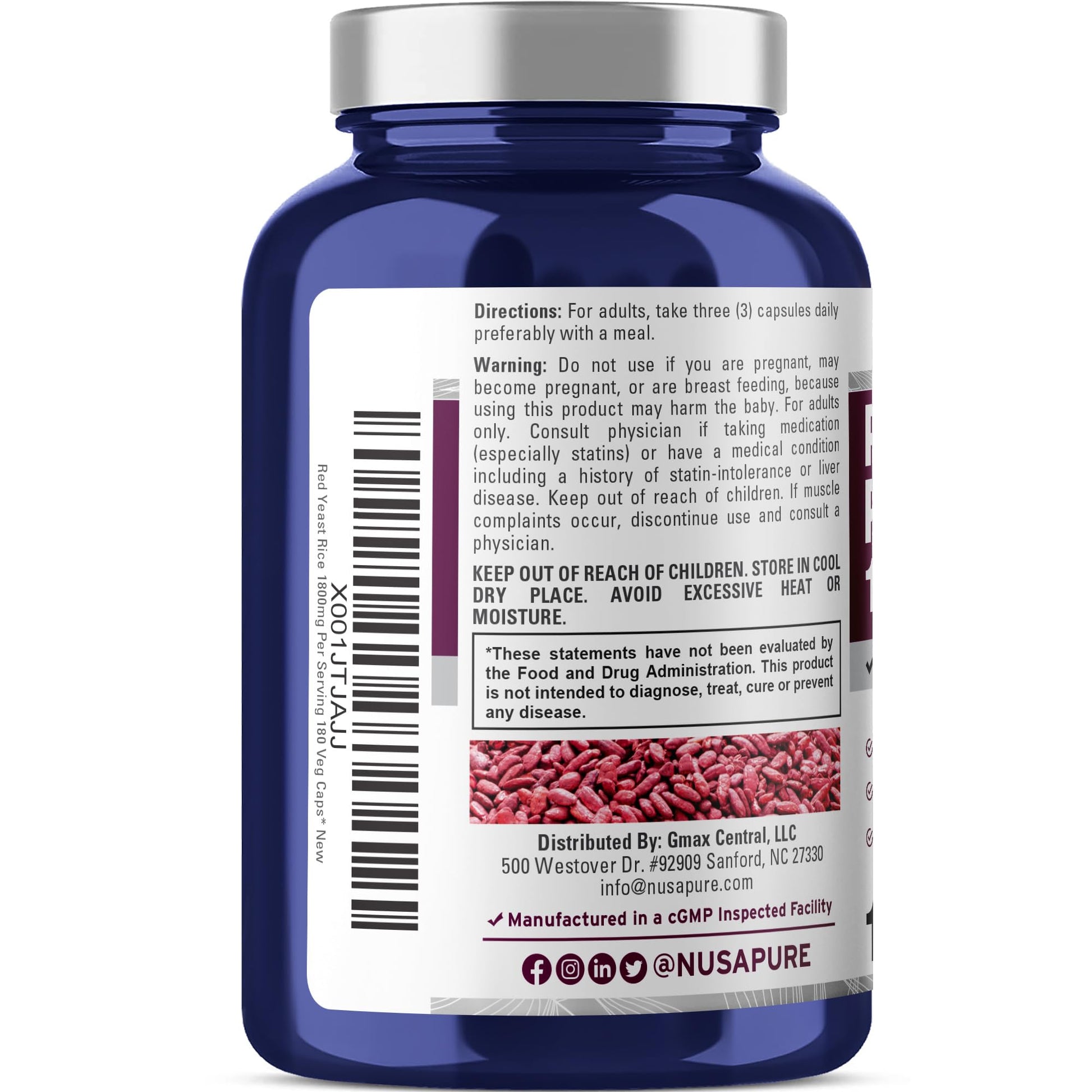 NusaPure Red Yeast Rice 1800mg 180 Veggie Capsules (Non-GMO, Vegan) NusaPureAu supplements