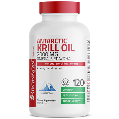 Bronson Antarctic Krill Oil 2000 mg with Omega-3s EPA, DHA, Astaxanthin and Phospholipids 120 Softgels (60 Servings) BronsonUS supplements