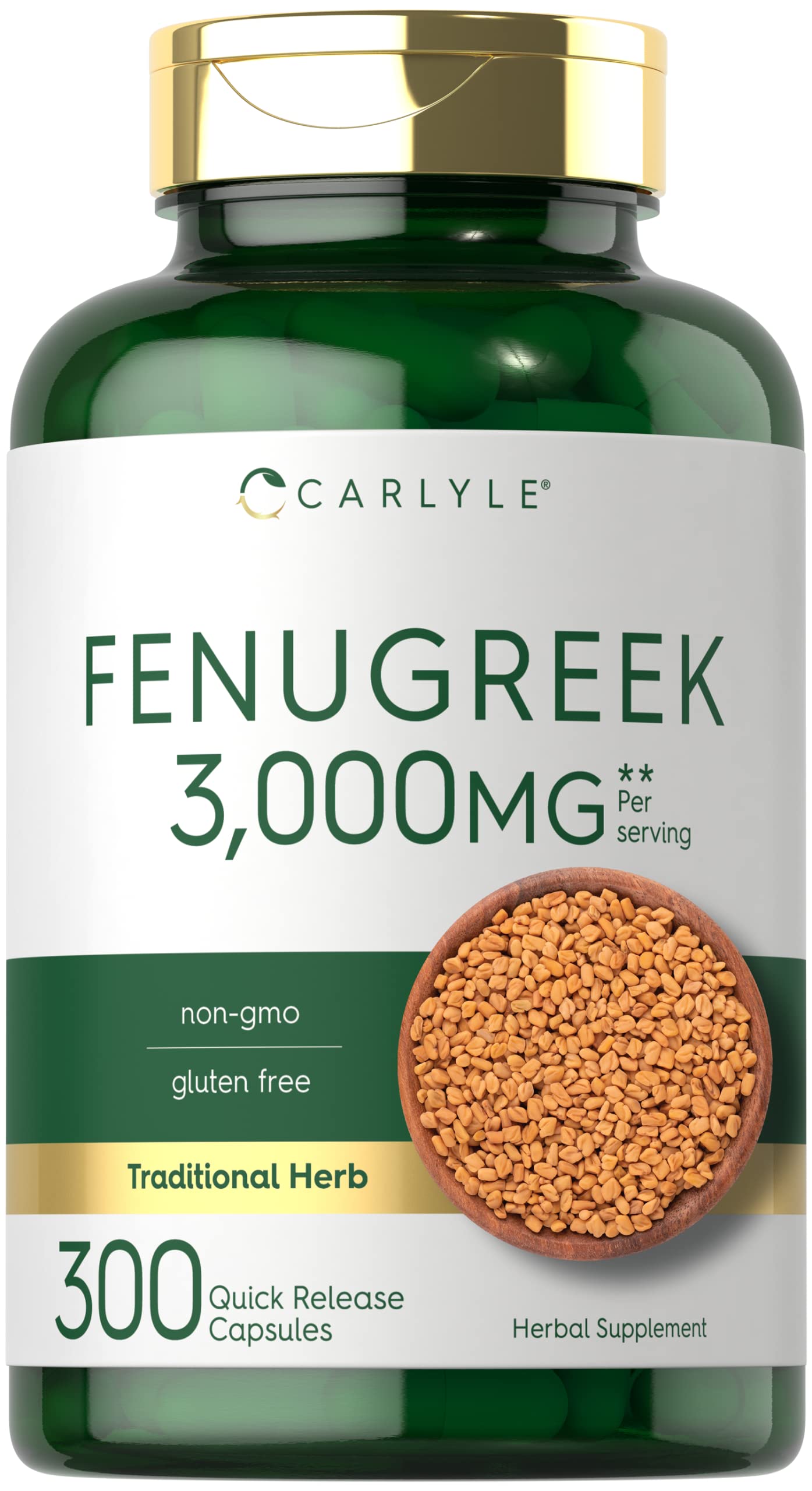 Carlyle Fenugreek Capsules 3000 mg | 300 Count | Non-GMO & Gluten Free Extract CarlyleUS supplements