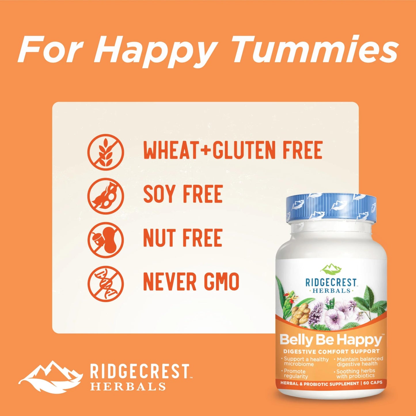 RidgeCrest Herbals Belly Be Happy - 60 Capsules - Digestive Comfort Support - Non-GMO RidgeCrest HerbalsUS supplements