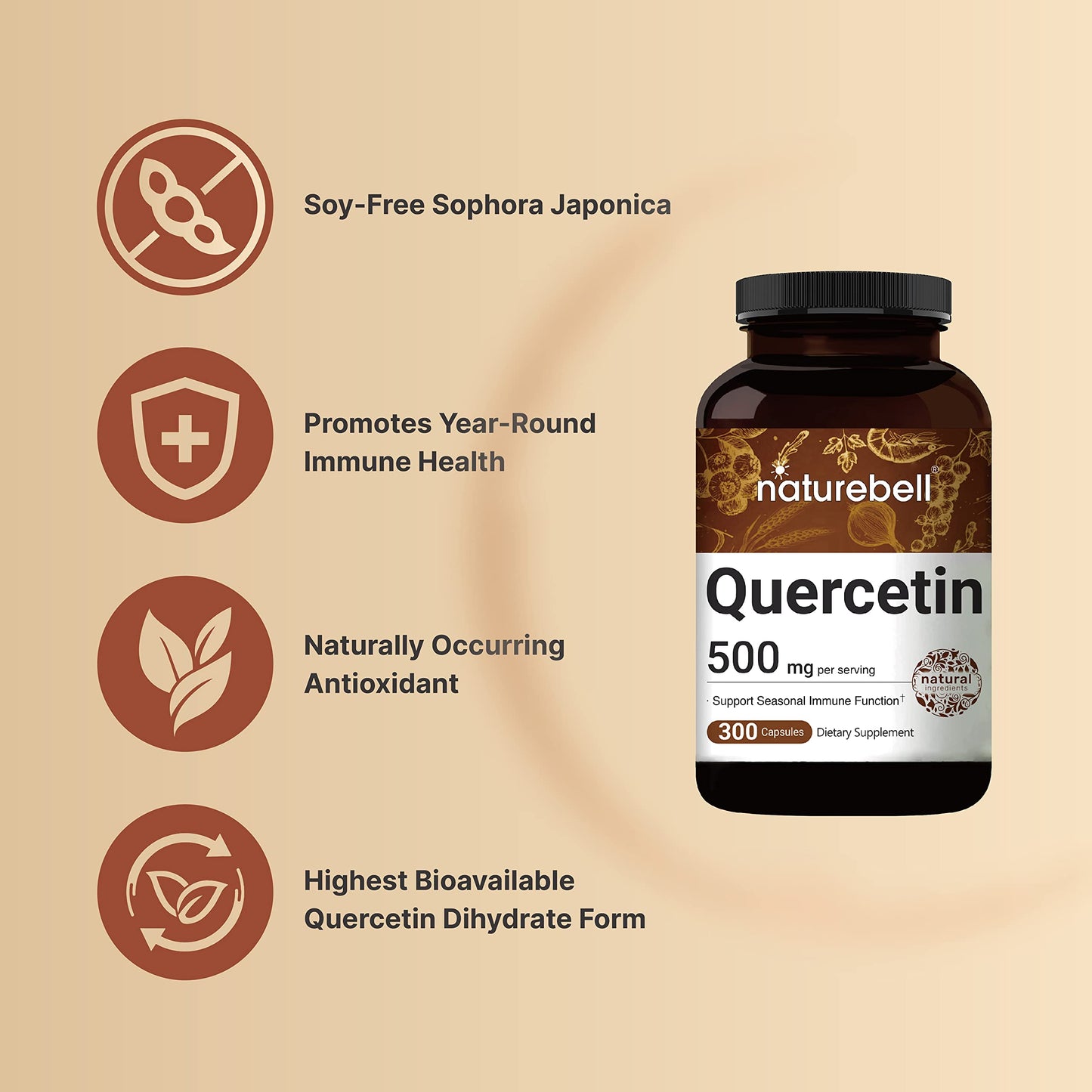 NatureBell Quercetin 500mg Per Serving | 300 Capsules, Ultra Strength Quercetin NatureBellUS supplements