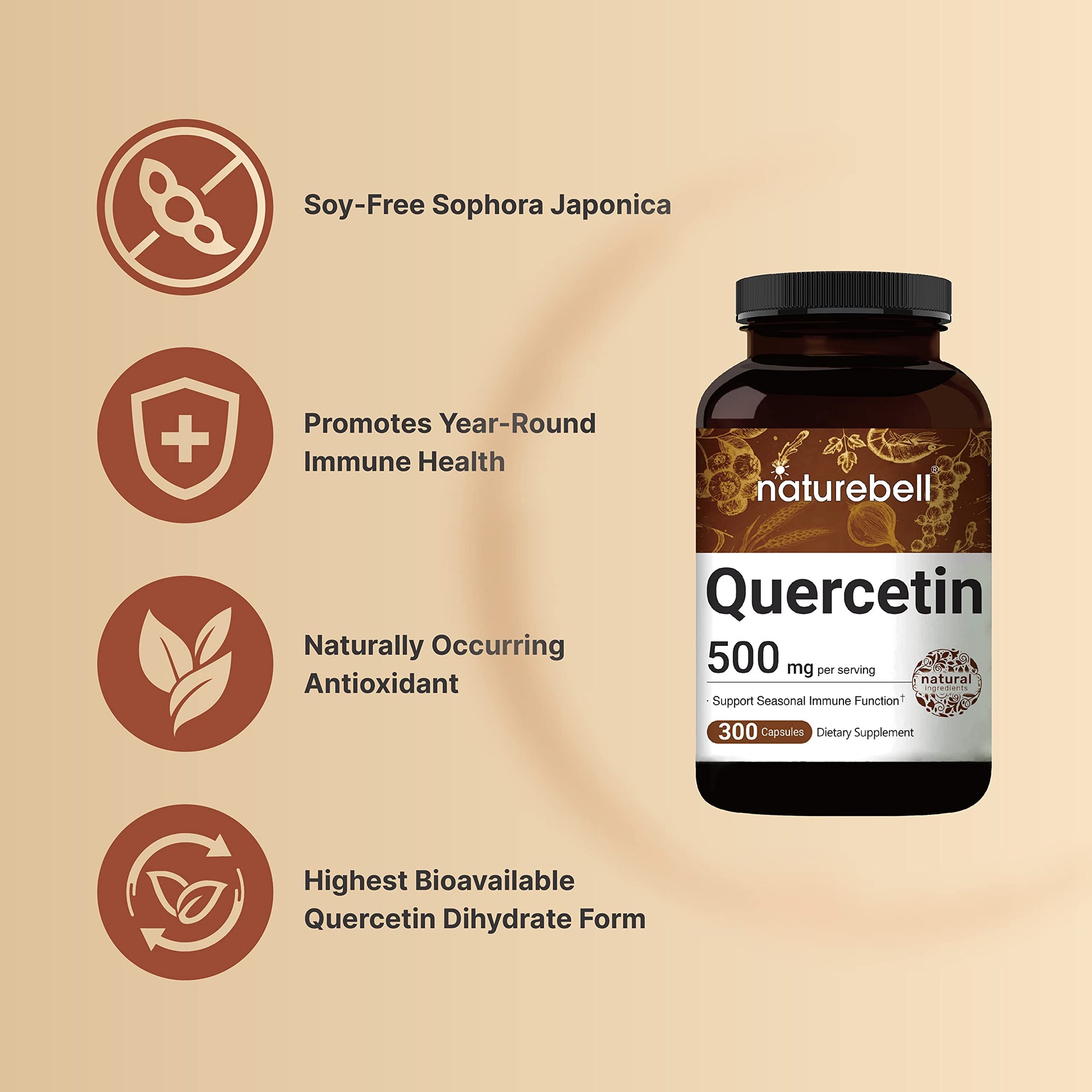 NatureBell Quercetin 500mg Per Serving | 300 Capsules, Ultra Strength Quercetin NatureBellAu supplements