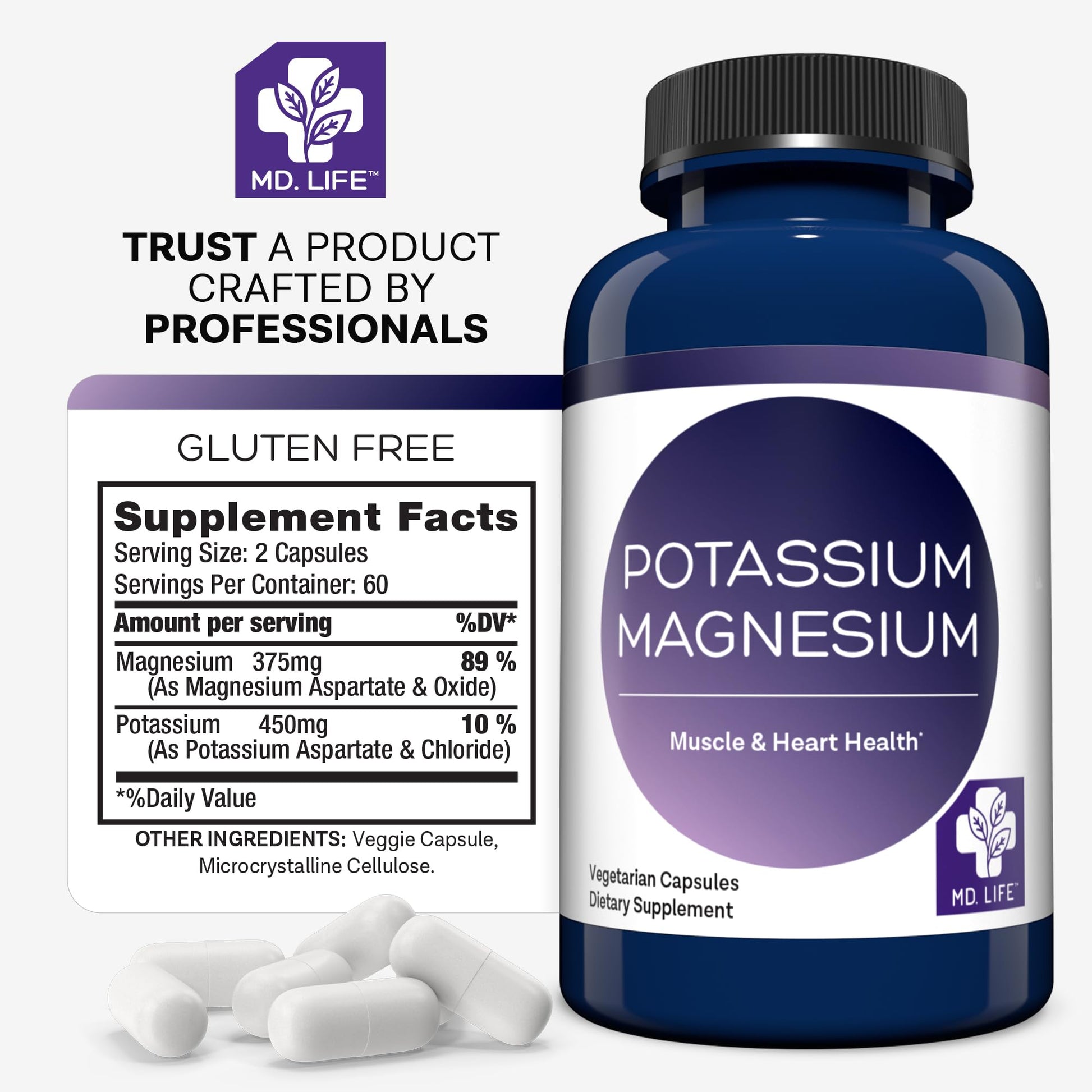 MD. Life Potassium Magnesium Supplement - 30 Capsules - High Absorption Magnesium Complex - Potassium Supplement to Support Vascular Health & Leg Cramp MD.LIFEAu supplements