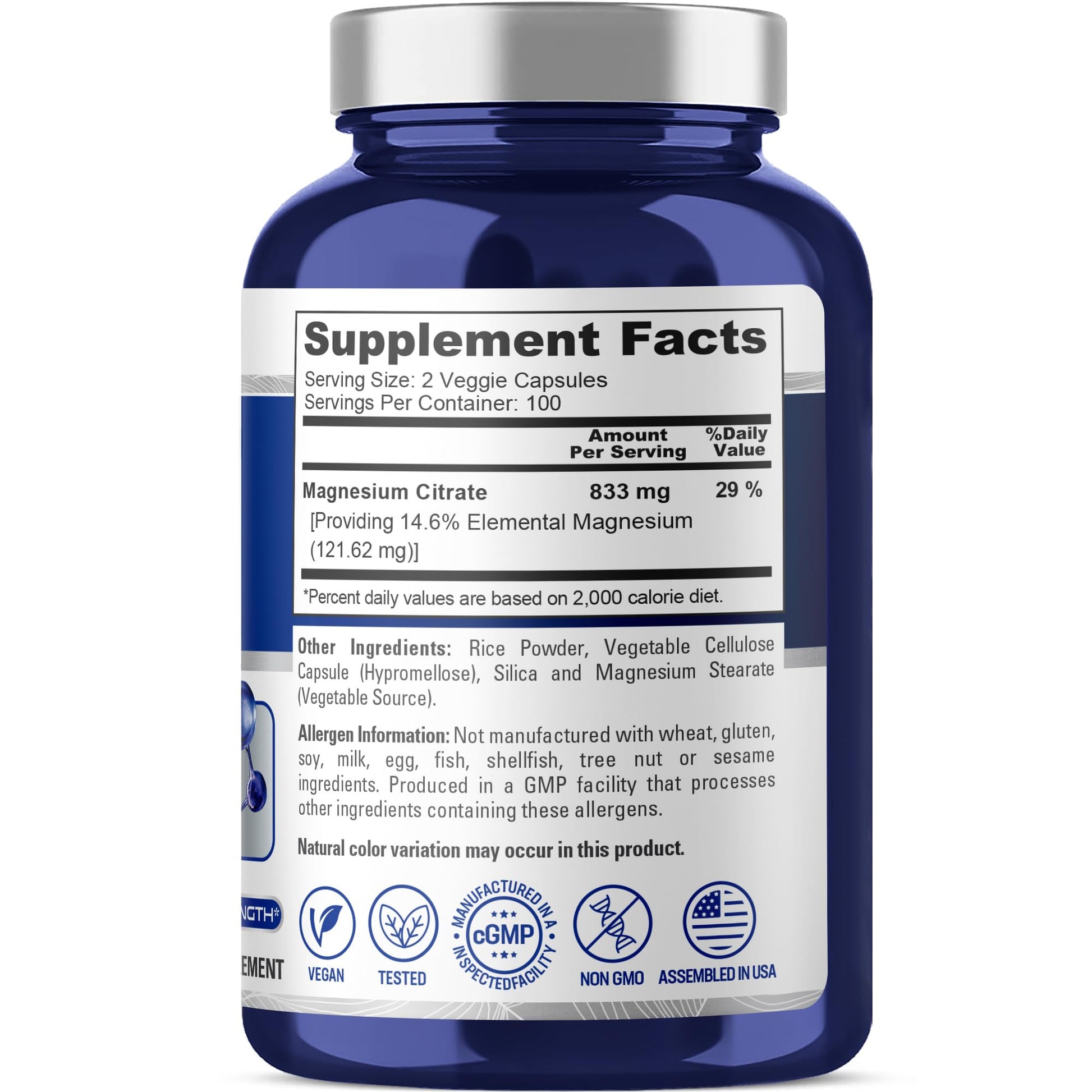 NusaPure Magnesium Citrate 833mg - 200 Veggie Capsules (Vegetarian, Non-GMO, Vegan) NusaPureAu supplements