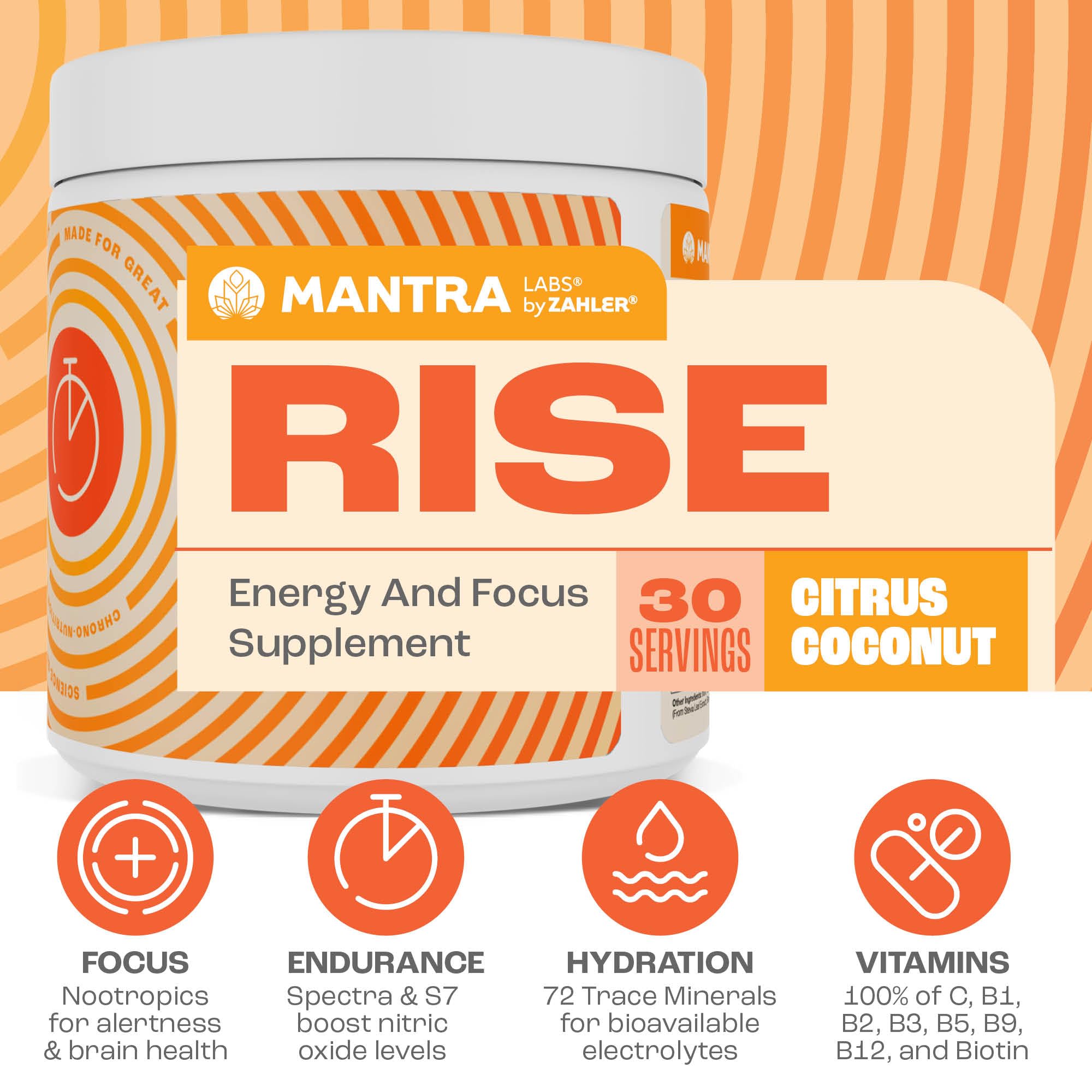 Zahler Mantra Rise, The Energy and Focus Supplement, Citrus Coconut Flavored, 30 Servings. ZahlerAu supplements