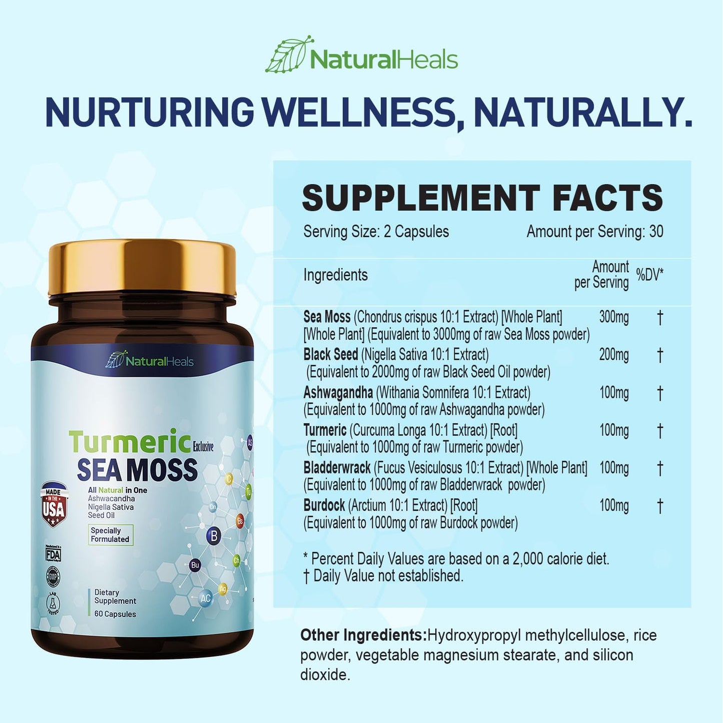 Natural Heals Sea Moss 3000mg: Black Seed Oil 2000mg Ashwagandha 1000mg Turmeric Natural HealsUS supplements