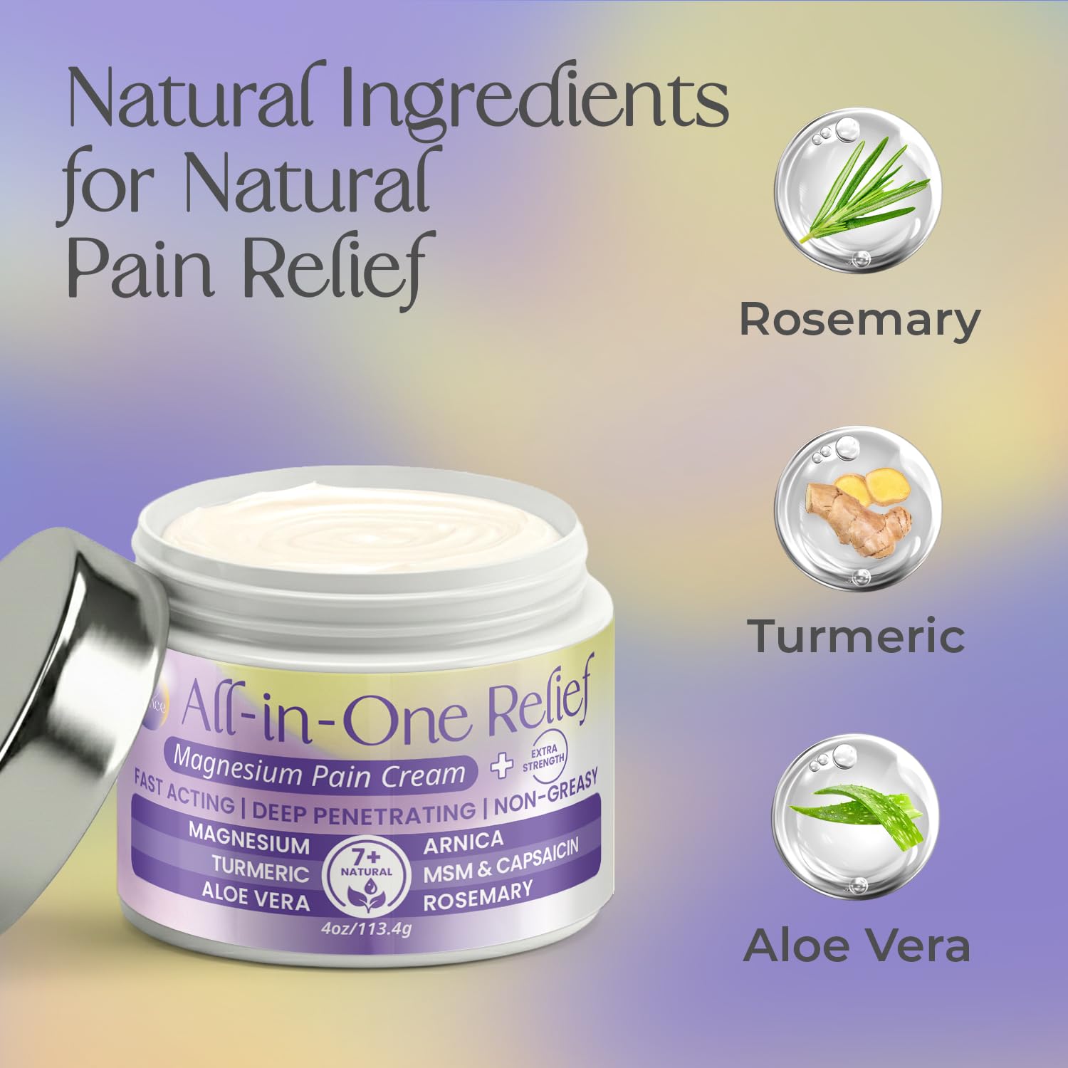 PURPLE CANYON All in One Magnesium Pain Cream – Natural Pain Relief Cream with Arnica, MSM & Capsaicin for Muscle & Joint Support – Fast-Absorbing, Non-Greasy Formula with Aloe Vera & Turmeric PURPLE CANYONAu supplements