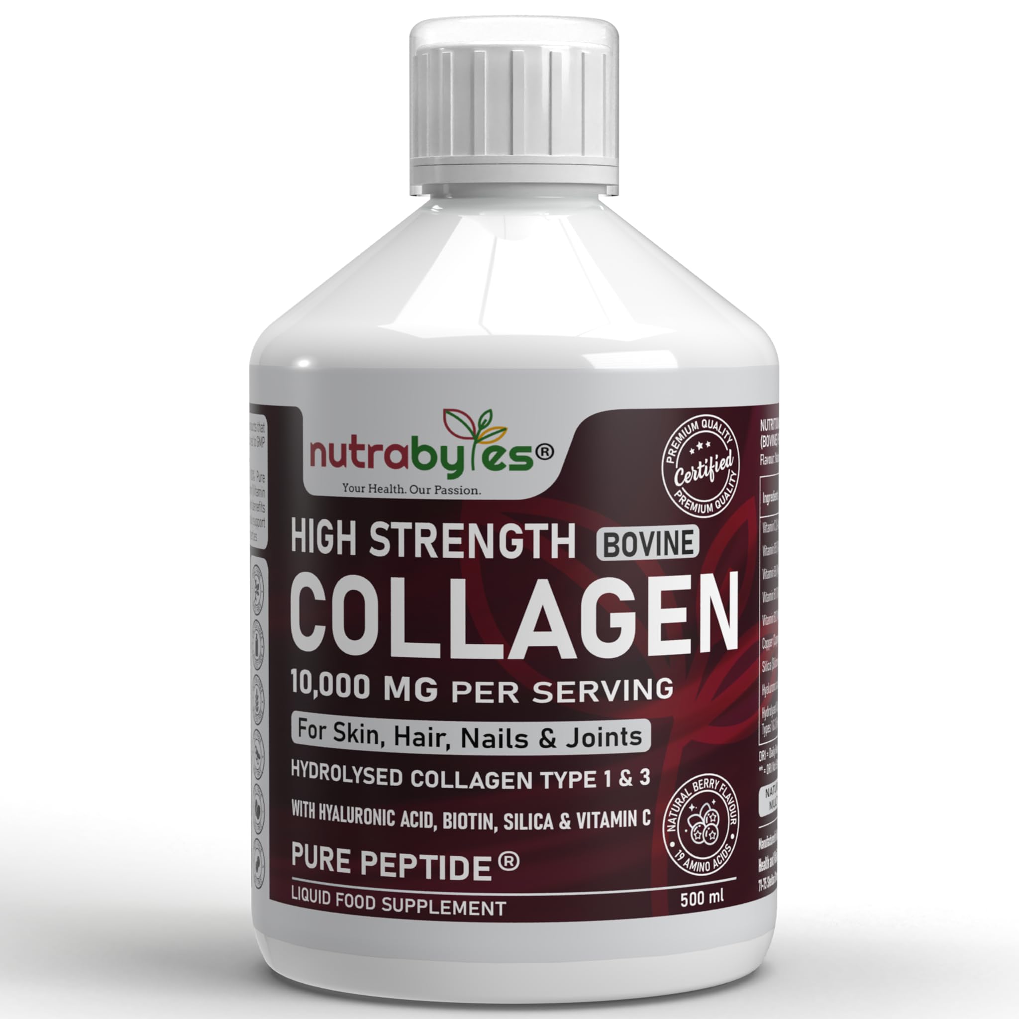 Collagen Liquid 10000mg, Hydrolysed Peptides | Hyaluronic Acid, Biotin, Silica, Vitamin C, Vitamin B12 NUTRABYTESAu supplements