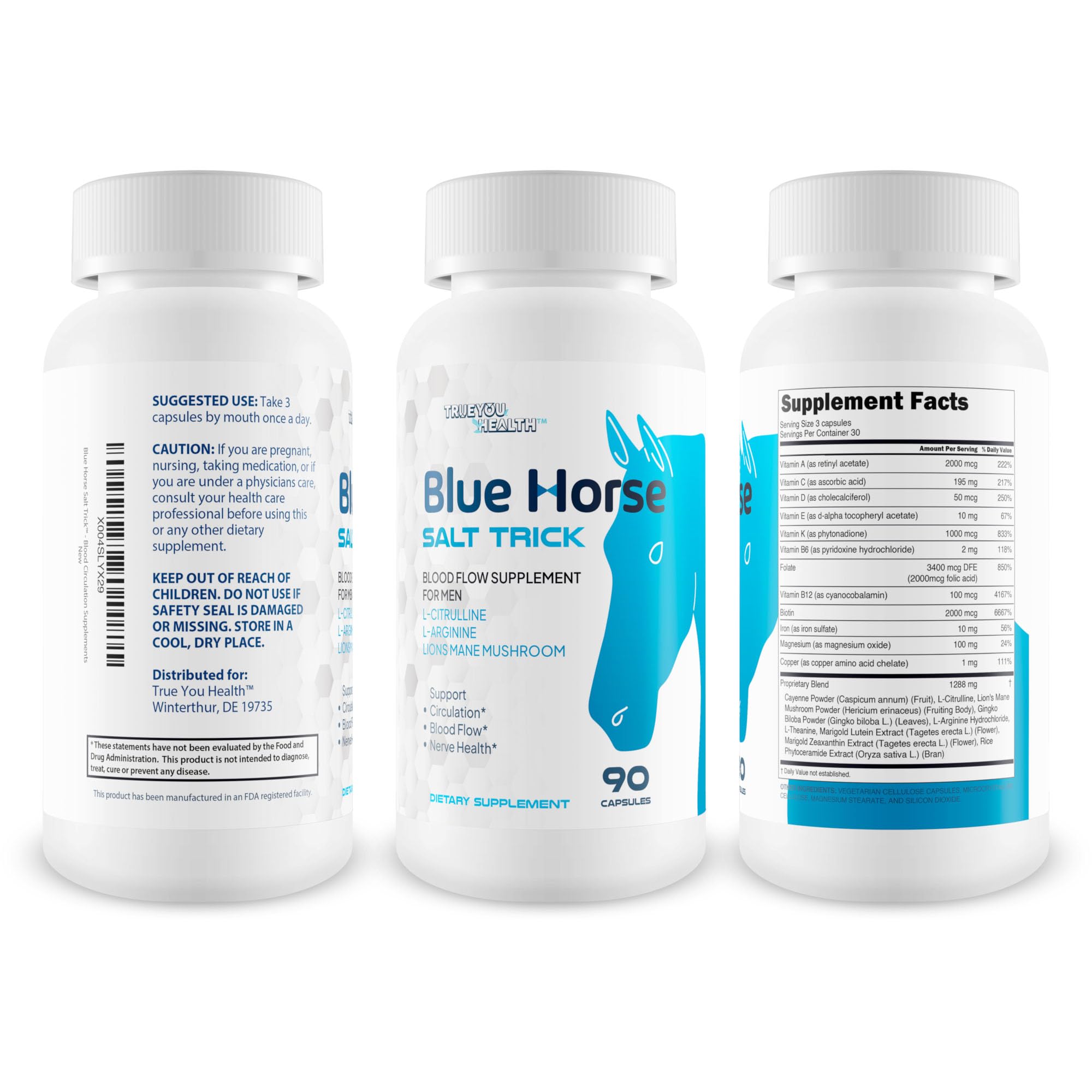 Blue Horse Salt Trick - Our Best Blood Flow Supplement for Men - Our Best Circulation Supplement - Male Circulation Supplements Nitric Oxide Vasodilator to Improve Blood Flow 7 Blue Salt Trick for Men True You HealthAu supplements