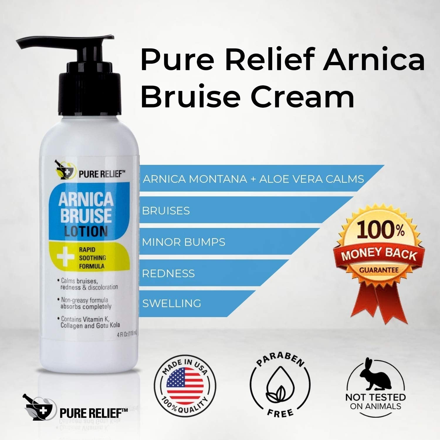 Pure Relief Arnica Bruise Relief Lotion for Bruising, Swelling, & Discoloration On Skin, Natural Skin Care Arnica Bruise Homeopathic Topical Bruise Cream W/Aloe Vera & Collagen, 4 Fl Oz (Pack of 3) Pure ReliefAu supplements