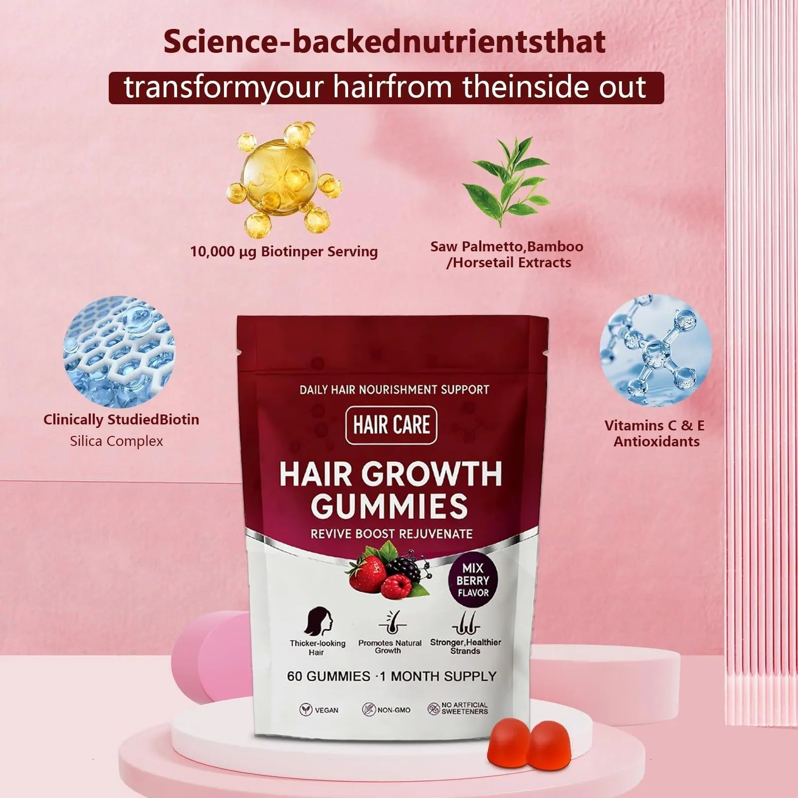 Giamau Lumin Hair Growth Gummies, 60 Vegan Gummies |Supports Healthy Hair Growth & Strength, Skin & Nail Care, | GiamauAu supplements