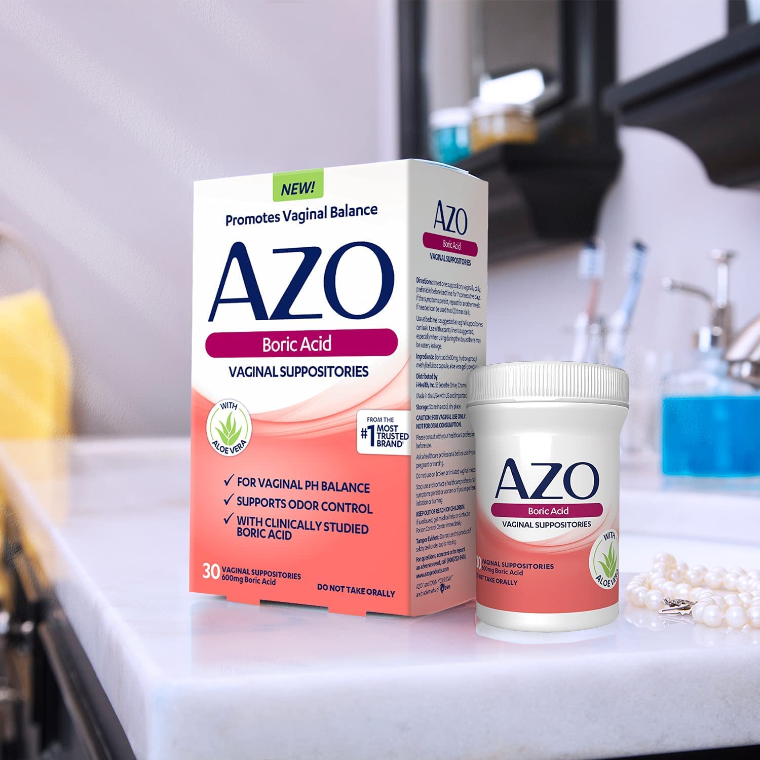 AZO Boric Acid Vaginal Suppositories, 30 Count + AZO Dual Protection, 30 Count, Urinary + Vaginal Support* AZOAu supplements