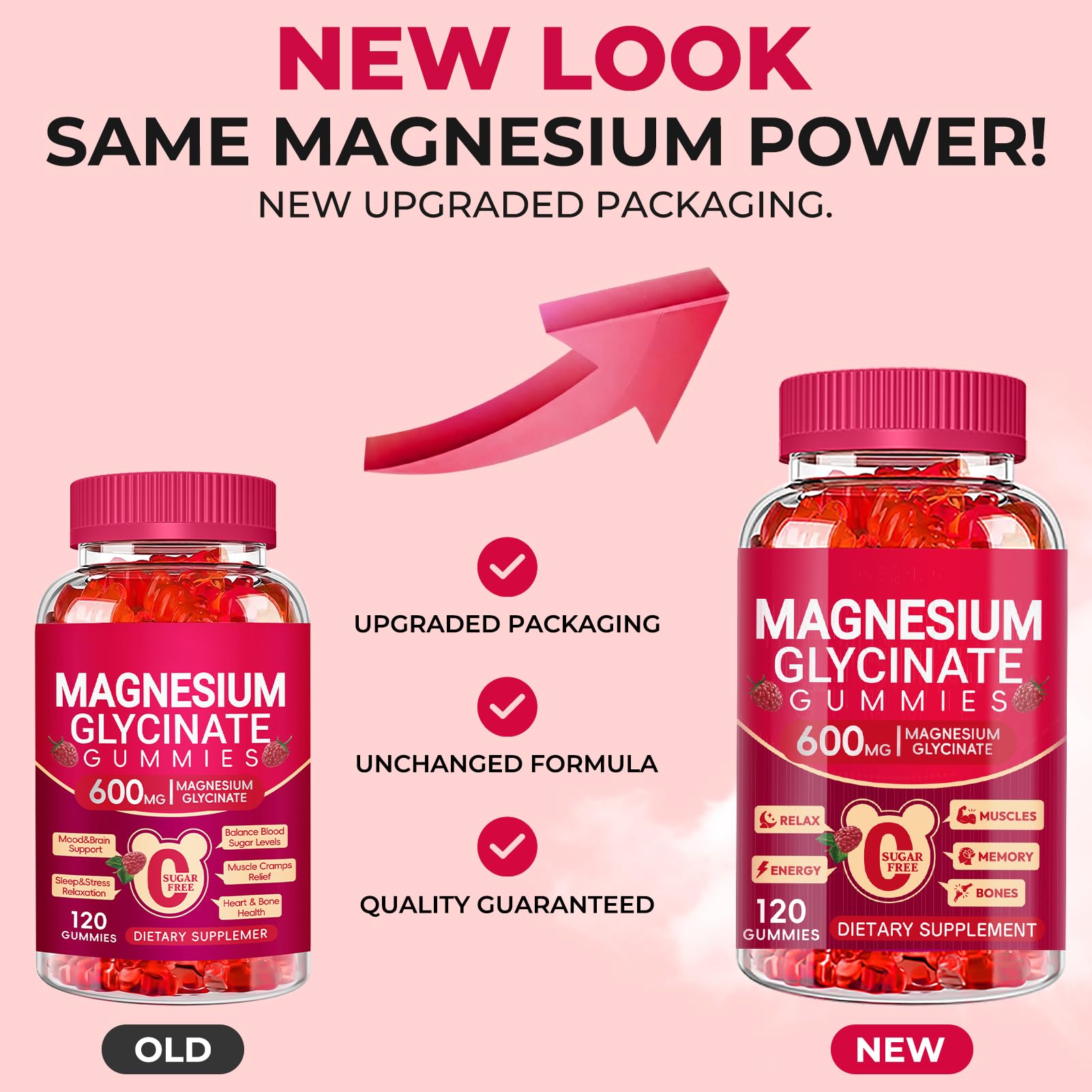 Magnesium Glycinate Gummies 600mg, Sugar Free Magnesium Gummies for Adults, Chewable Potassium Supplements for Body Support