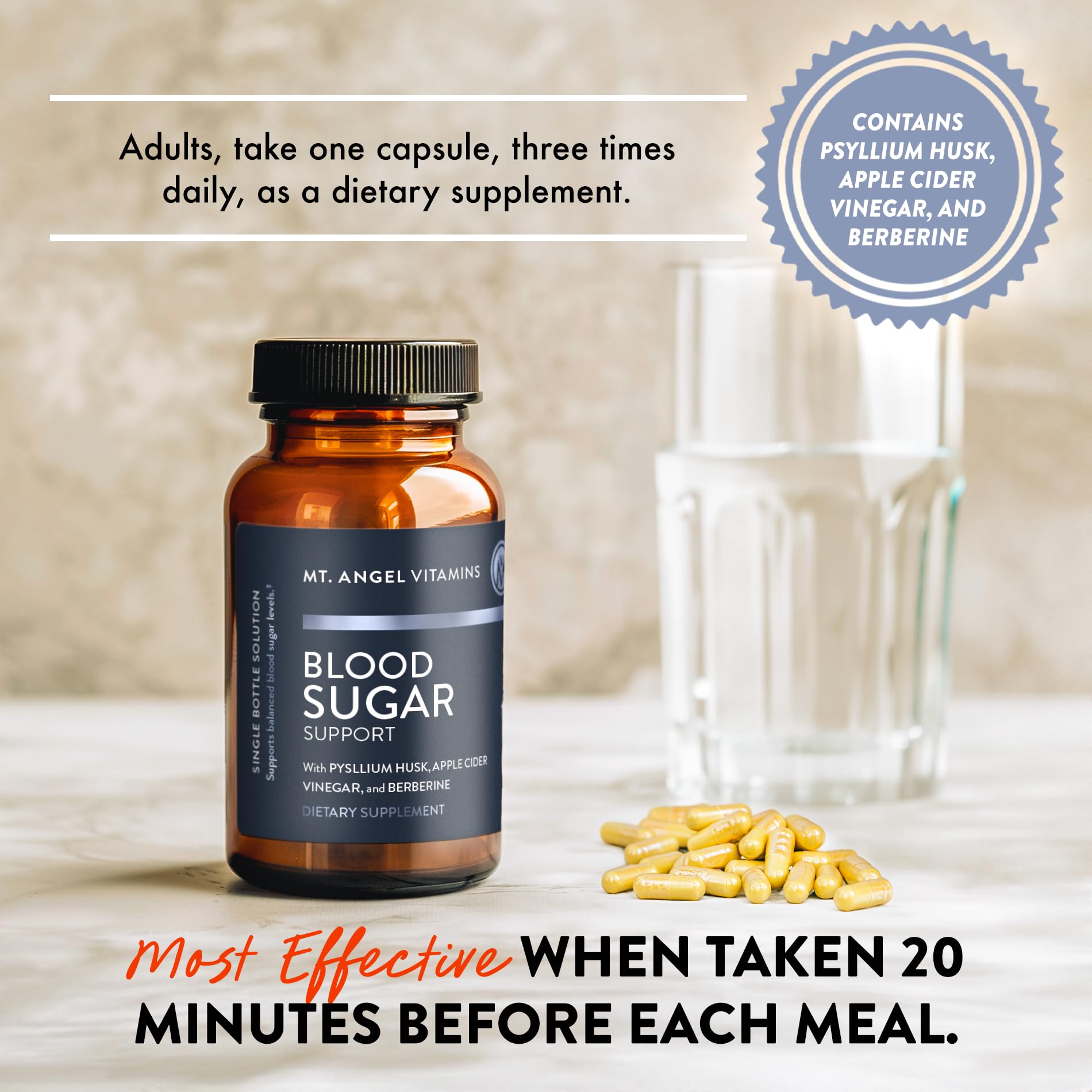 Mt. Angel Vitamins Blood Sugar Support Supplement - Natural Supplement with Pysllium Husk, Berberine with Ceylon Cinnamon, and Apple Cider Vinegar - Supports Healthy Blood Sugar Levels - 60 Capsules Mt. Angel VitaminsAu supplements