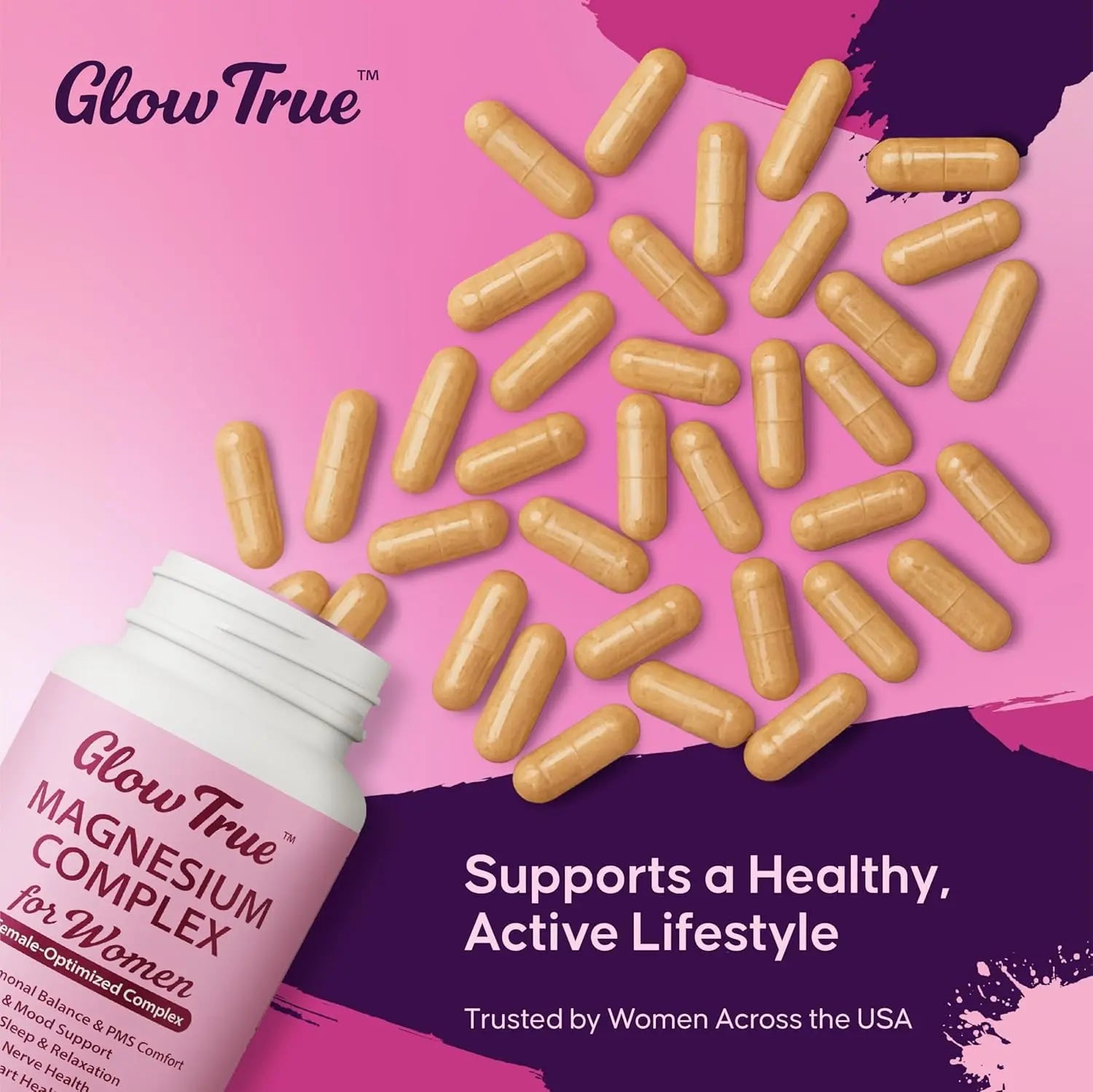 Magnesium Complex for Women – Spectrum 5-Form Magnesium Complex (500 mg), High Absorption Glycinate, Citrate, Oxide & Malate – Vegan, Non-GMO Supports Sleep, Energy, Hormone & Bone – 60 Capsules GlowTruenz supplements