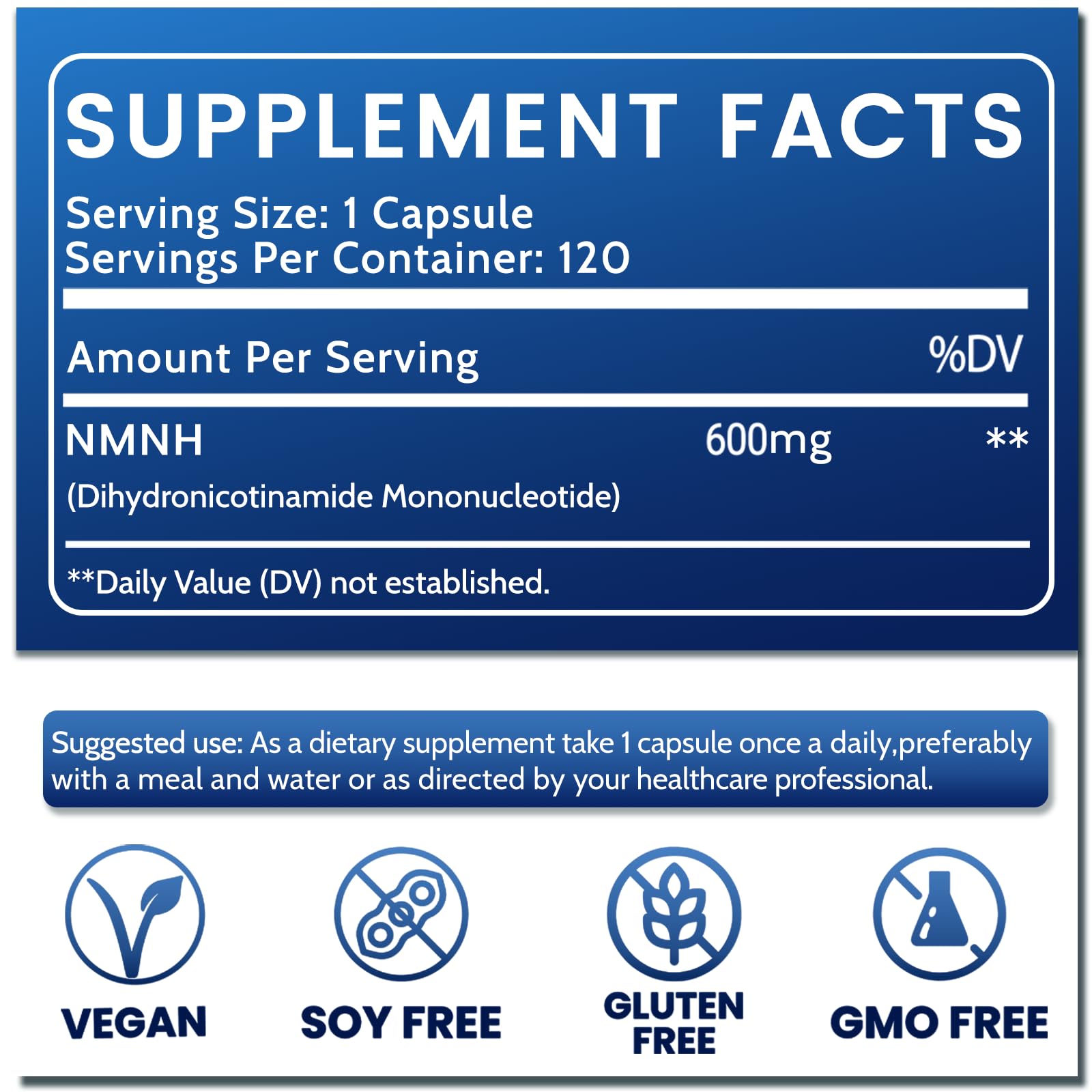 Pure NMNH(NMN Supplement Alternative)(Dihydronicotinamide Mononucleotide)for Women with Skin Aging 600mg: NAD Supplement for Anti-Aging Breakthrough - Boost NAD+ levels Liposome Capsules 120 Servings HEALGUTAu supplements