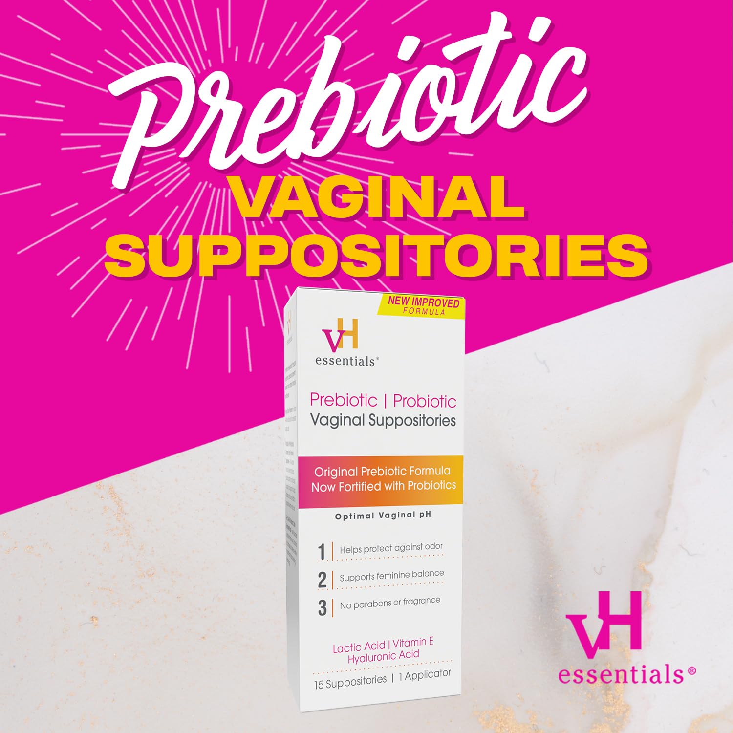 vH essentials Prebiotic PH Balanced Vaginal SuppositoriesBox, Original Version, 15 Count vH essentialsAu supplements