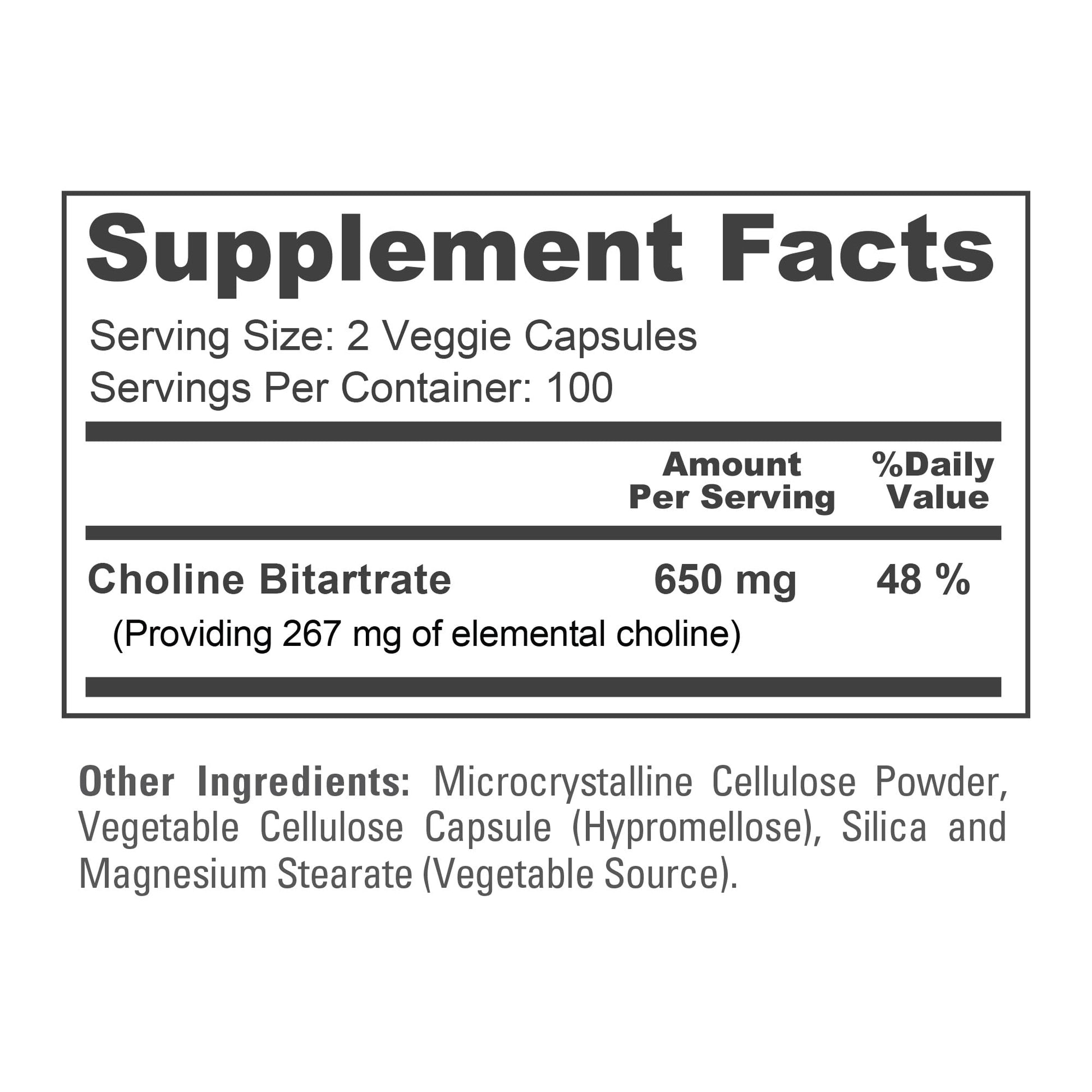 NusaPure Choline Bitartrate - Suitable for Vegetarian/Vegan, Non - GMO - 650 mg 200 Capsules NusaPureAu supplements