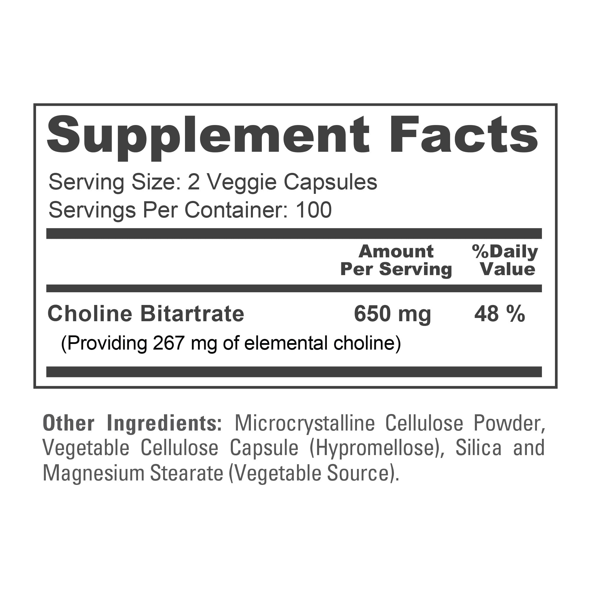 NusaPure Choline Bitartrate - Suitable for Vegetarian/Vegan, Non - GMO - 650 mg 200 Capsules NusaPureAu supplements