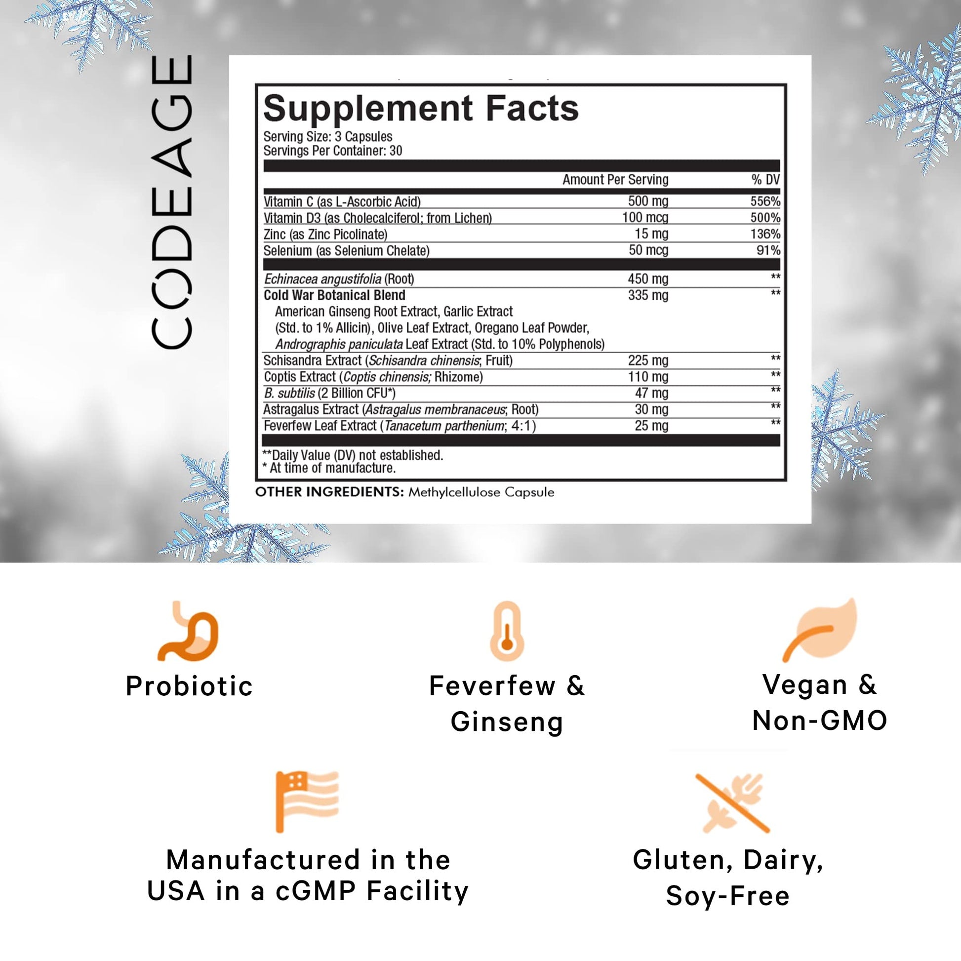 Codeage Clearhead Echinacea+ Supplement - Echinacea, Schisandra, Feverfew, Coptis, American Ginseng, Astragalus, Garlic, Probiotics, Vitamins C & D3, Zinc, Selenium - Clear Head Vitamin - 90 Capsules CodeageAu supplements