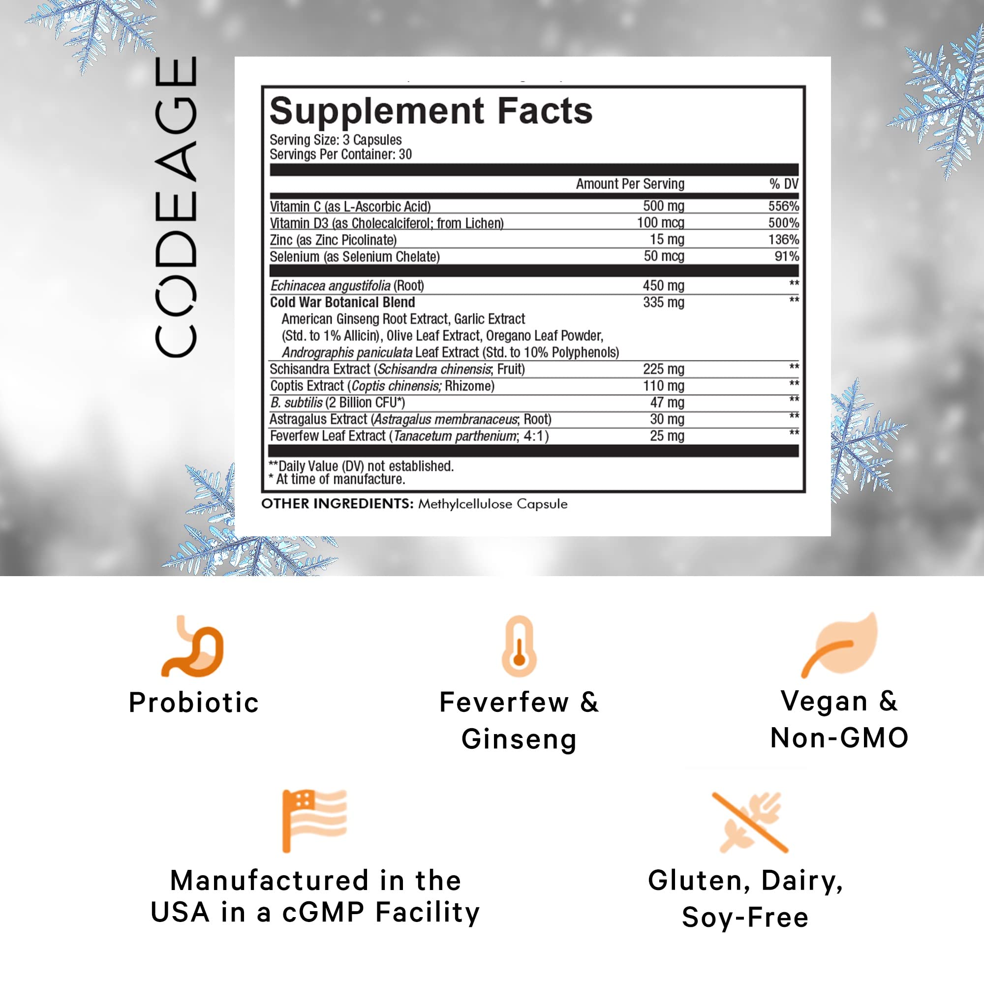 Codeage Clearhead Echinacea+ Supplement - Echinacea, Schisandra, Feverfew, Coptis, American Ginseng, Astragalus, Garlic, Probiotics, Vitamins C & D3, Zinc, Selenium - Clear Head Vitamin - 90 Capsules CodeageAu supplements