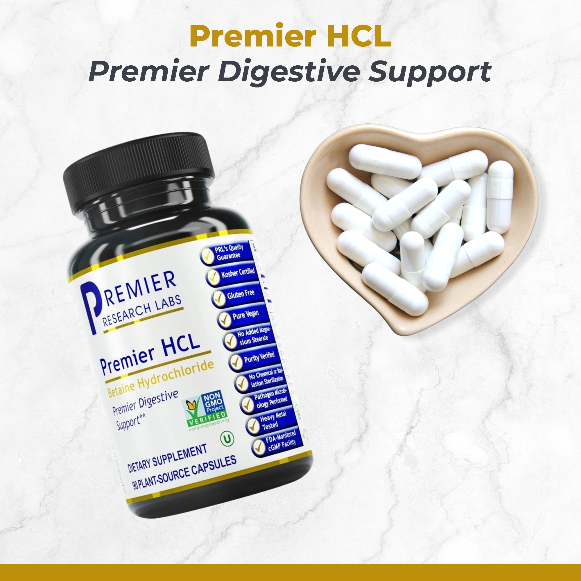 Premier Research Labs Premier HCL - Betaine HCL, Betaine Hydrochloride Supplement for Optimal Digestive Function, Nutrient Absorption, Betaine-HCL for Low Stomach Acid- 90 Vegetarian Capsules (2 Pack) Premier Research LabsAu supplements