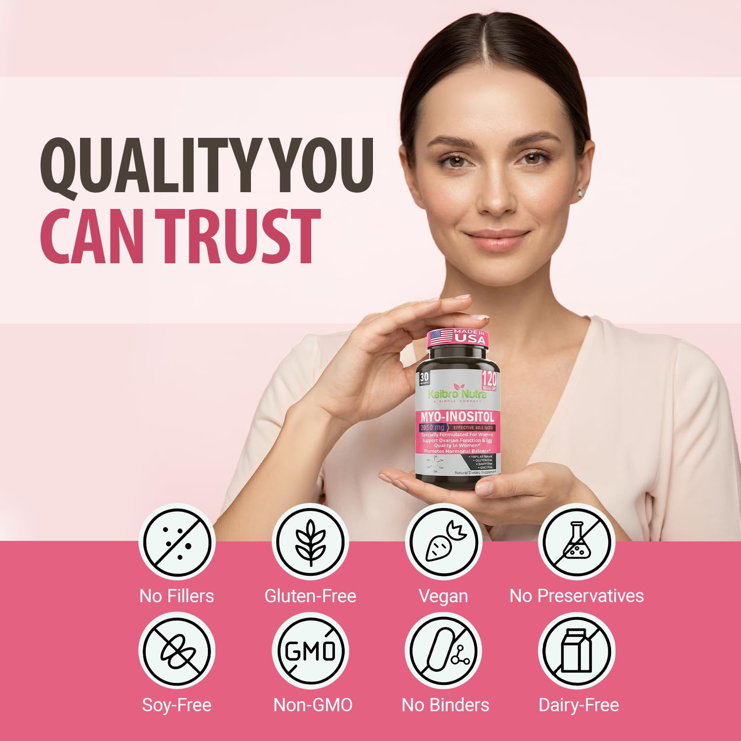 Kaibro Nutra Myo-Inositol Supplement, Myo-Inositol & D-Chiro Inositol 40:1 Ratio, Hormone Balance & Ovarian Support for Women with Vitamin B8, 2050mg, Vegan, Non-GMO Capsules 120 Count Kaibro NutraAu supplements