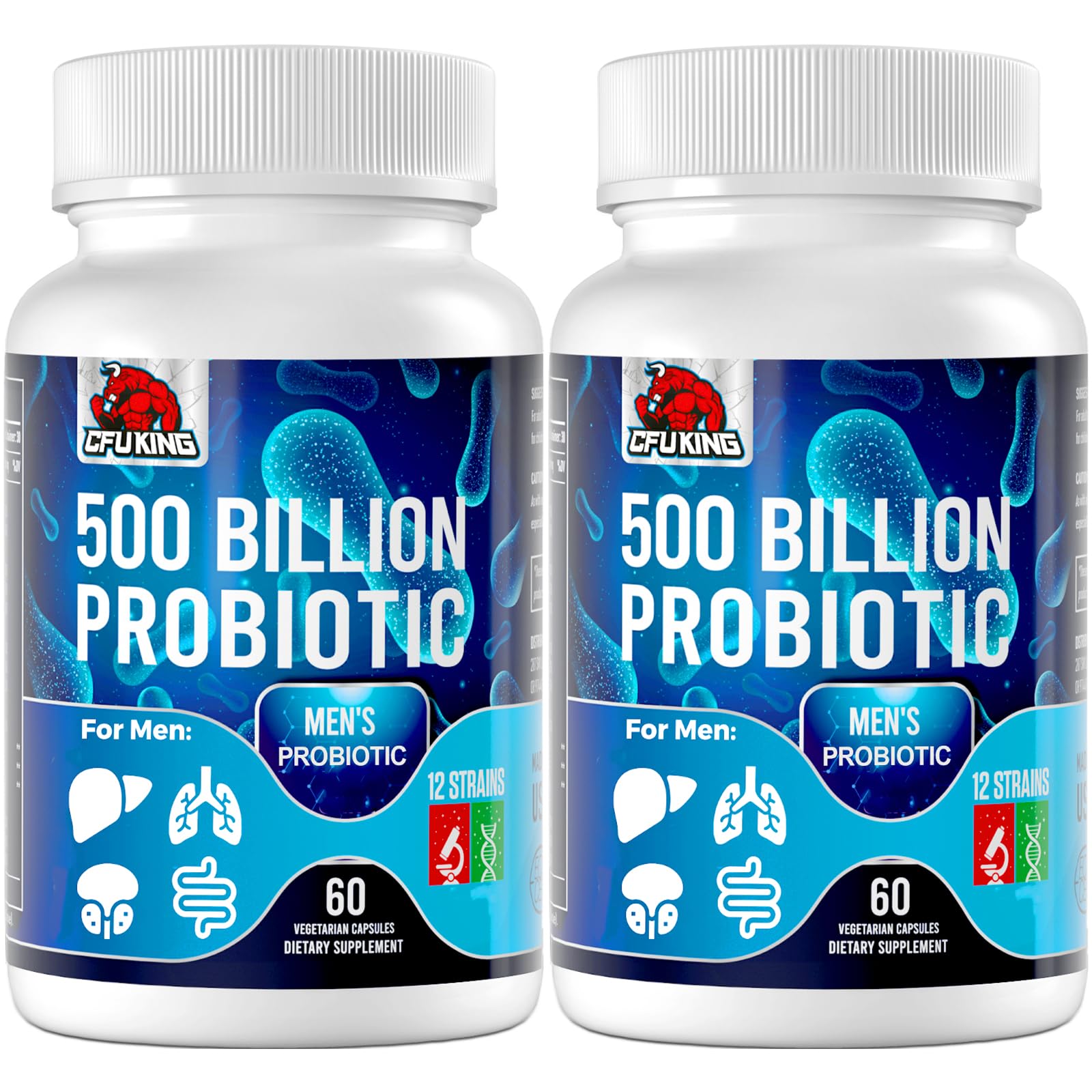 Probiotics for Men, 500 Billion CFU & 12 Mens Probiotic for Digestive Health + 4 Organic Prebiotic Fiber, for Digestive, Gut, Immune Health, Bloating, Gas, Energy Support, Shelf Stable - 120 Capsules CFUKINGAu supplements