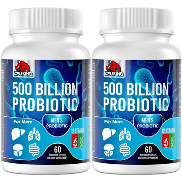Probiotics for Men, 500 Billion CFU & 12 Mens Probiotic for Digestive Health + 4 Organic Prebiotic Fiber, for Digestive, Gut, Immune Health, Bloating, Gas, Energy Support, Shelf Stable - 120 Capsules CFUKINGAu supplements