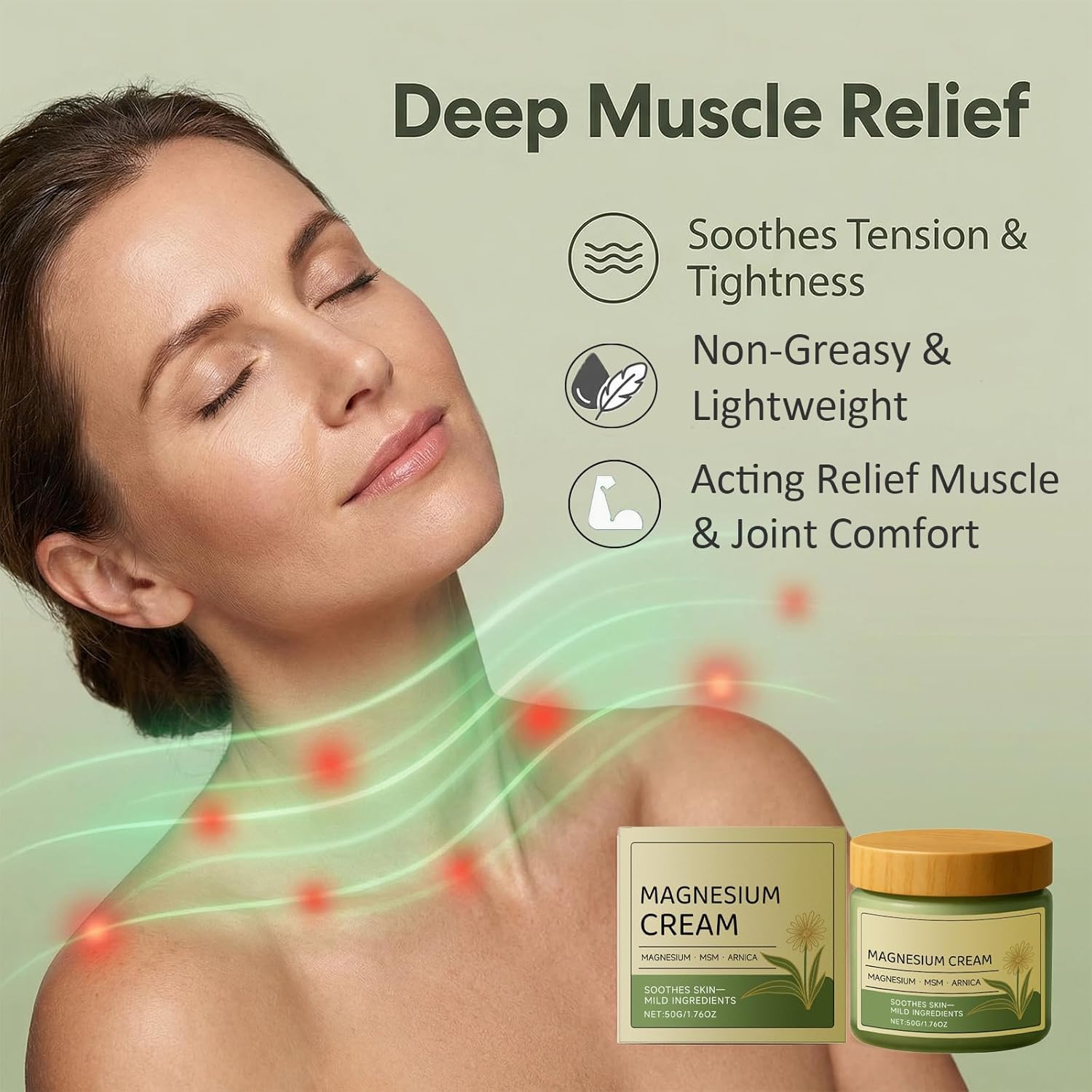Magnesium Cream with MSM & Arnica,Nerve Relief Mild Ingredients for Skin Soothing,Fast-Absorbing Non-Greasy Massage Cream for Daily Comfort GenericAu supplements