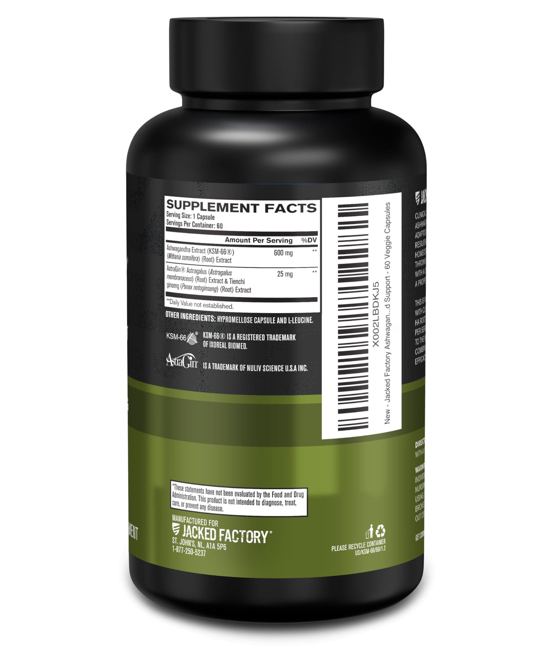Jacked Factory Ashwagandha Root Extract (KSM-66 Ashwagandha) w/ 5% Withanolides - Supplement for Natural Stress Relief, Cognitive Function, Vitality, and Mood Support - 60 Veggie Capsules Jacked FactoryAu supplements