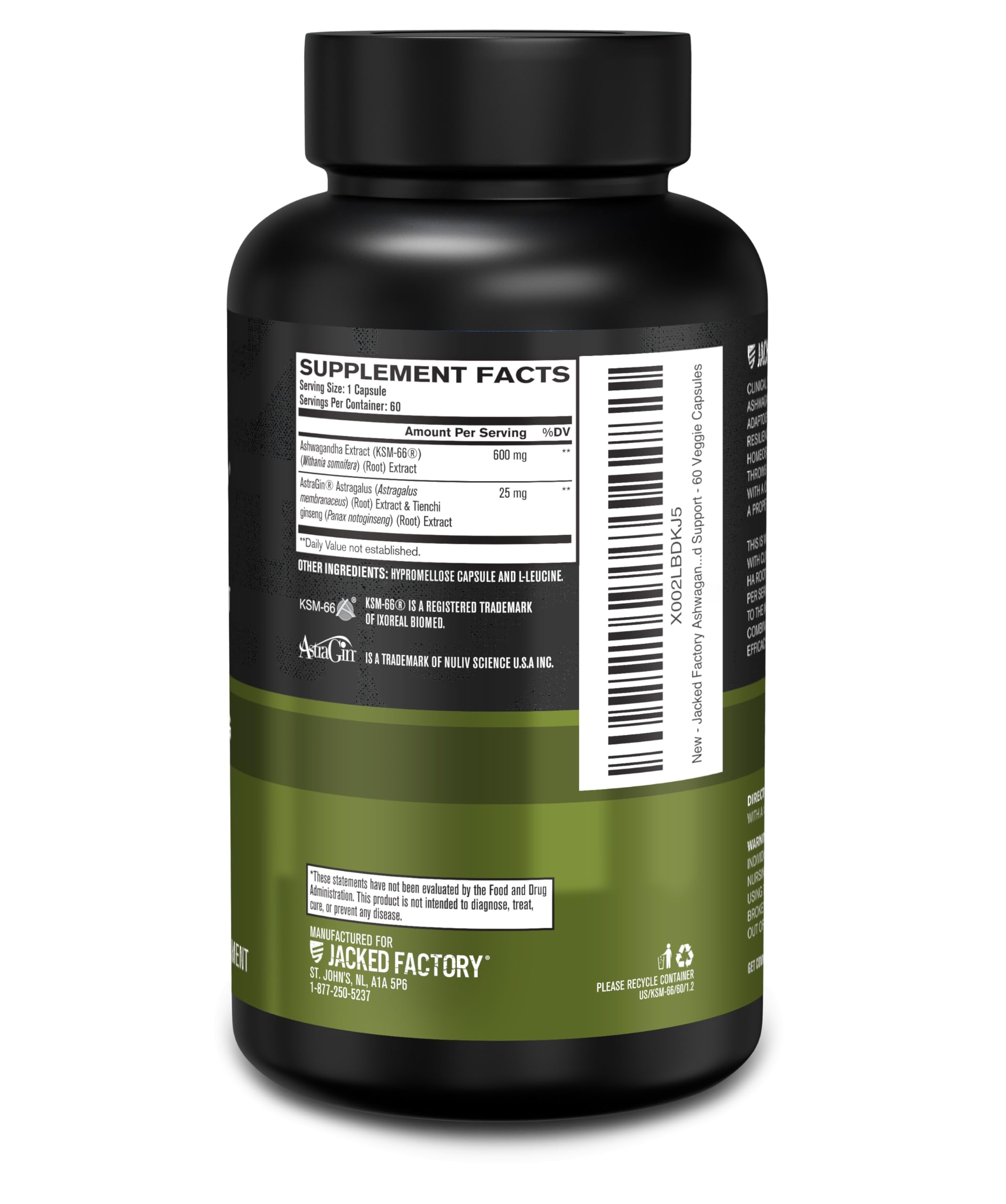Jacked Factory Ashwagandha Root Extract (KSM-66 Ashwagandha) w/ 5% Withanolides - Supplement for Natural Stress Relief, Cognitive Function, Vitality, and Mood Support - 60 Veggie Capsules Jacked FactoryAu supplements