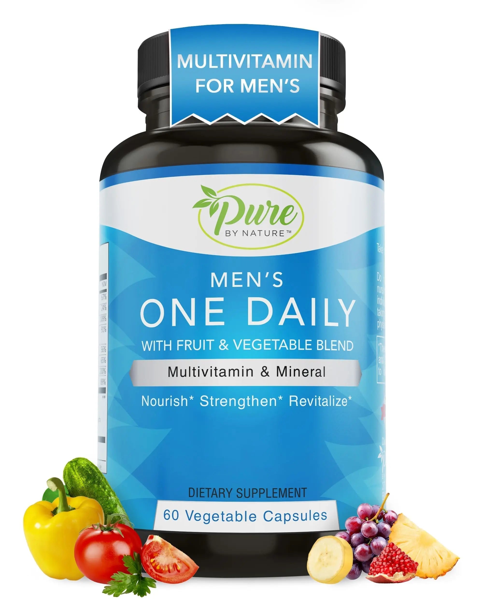 Pure By Nature One-Daily Multivitamin for Men, Immune Support Supplement with Non-GMO Ingredient, Vitamin & Minerals for Energy, 60 Veggie Capsules Pure By NatureAu supplements