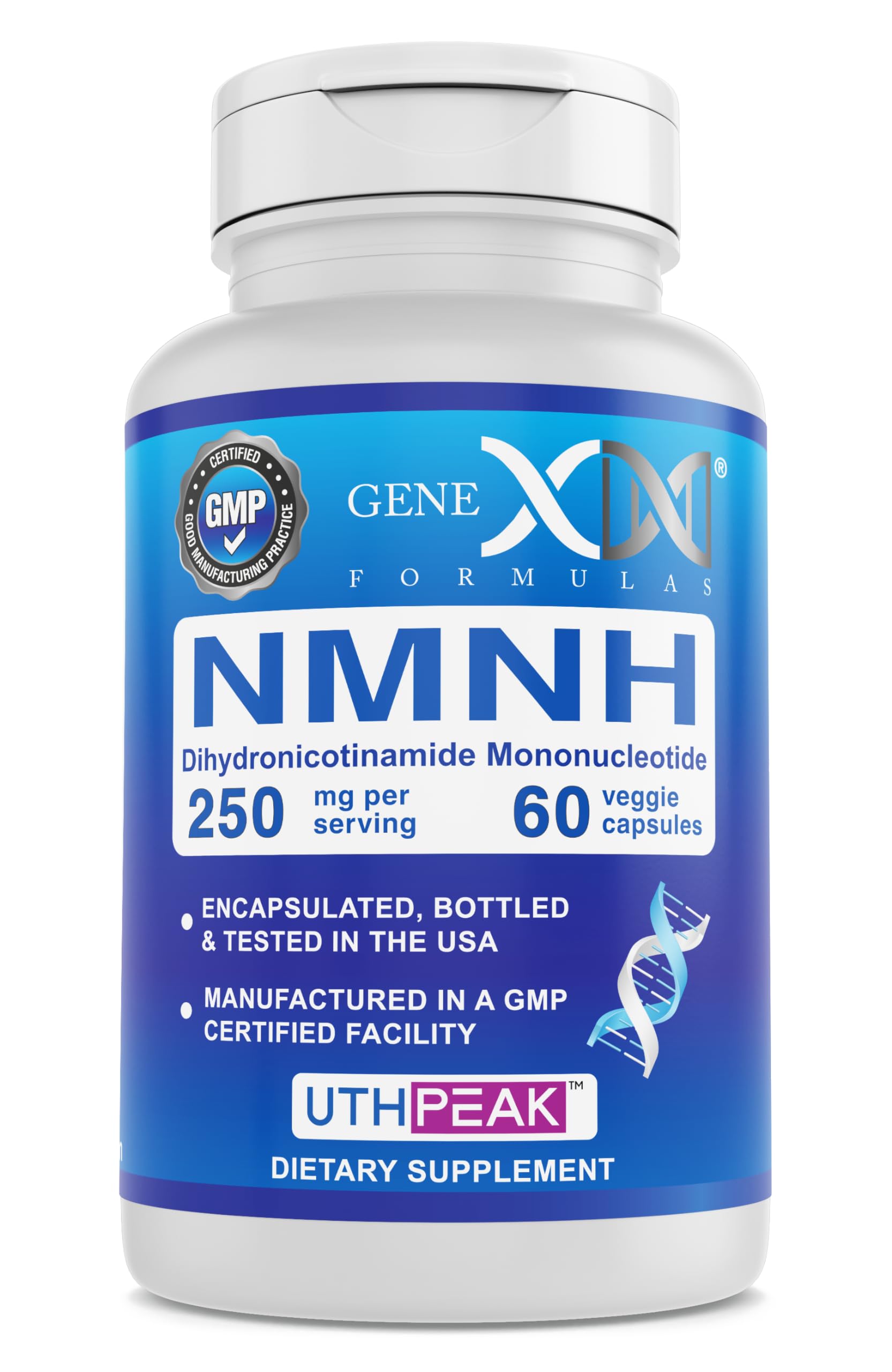 Genex Formulas 250mg NMNH (60 Capsules - 30 Servings) | Uthpeak™ NMNH (Dihydronicotinamide Mononucleotide) NAD+ Precursor for Healthy Aging - Non-GMO, Gluten-Free, Vegetarian Genex FormulasAu supplements