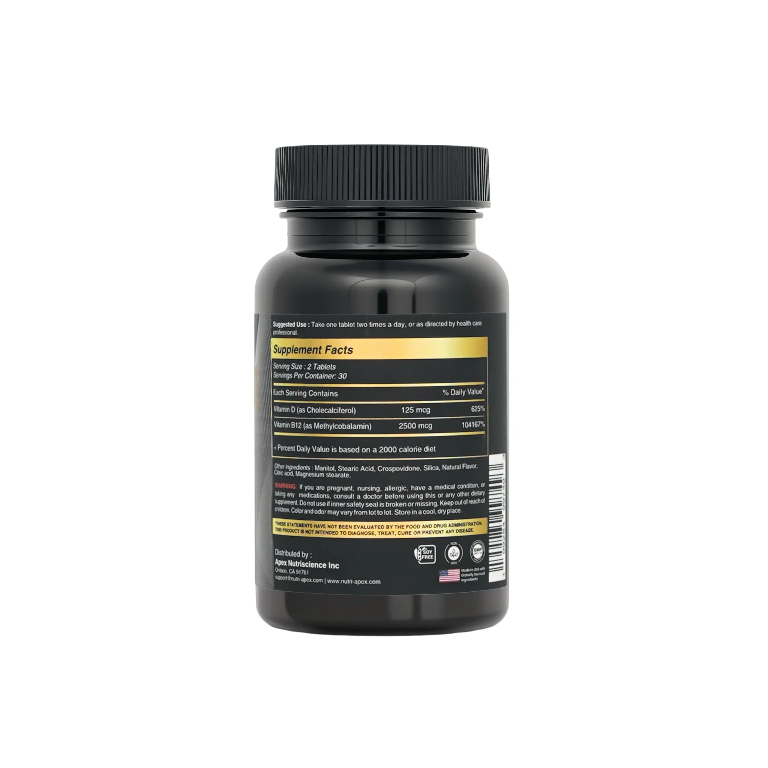 Nutri Apex Vitamin B12 & D3 Sublingual Tablets - 2500 mcg B12 & 125 mcg (5000 IU) D3 - Highly Bioavailable for Energy, Mood & Bone Health - Lab-Tested Nutri ApexAu supplements