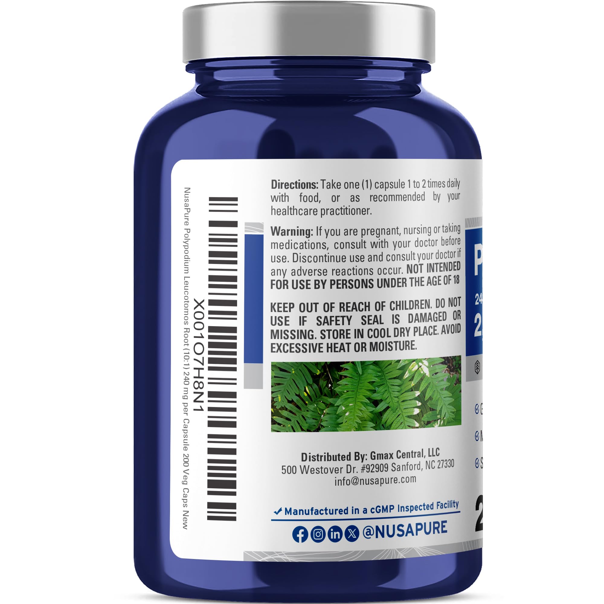 NusaPure Polypodium Leucotomos 10:1 Extract, 240 mg Equivalent to 2400mg 200 Veggie Capsules (Vegetarian, Non-GMO, Vegan) NusaPureAu supplements