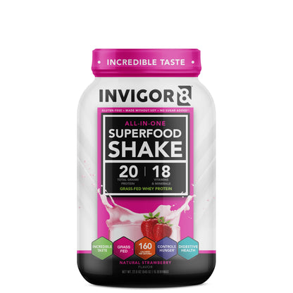 INVIGOR8 Superfood Grass Fed Whey Protein Isolate Shake Natural Strawberry Gluten-Free INVIGOR8US supplements